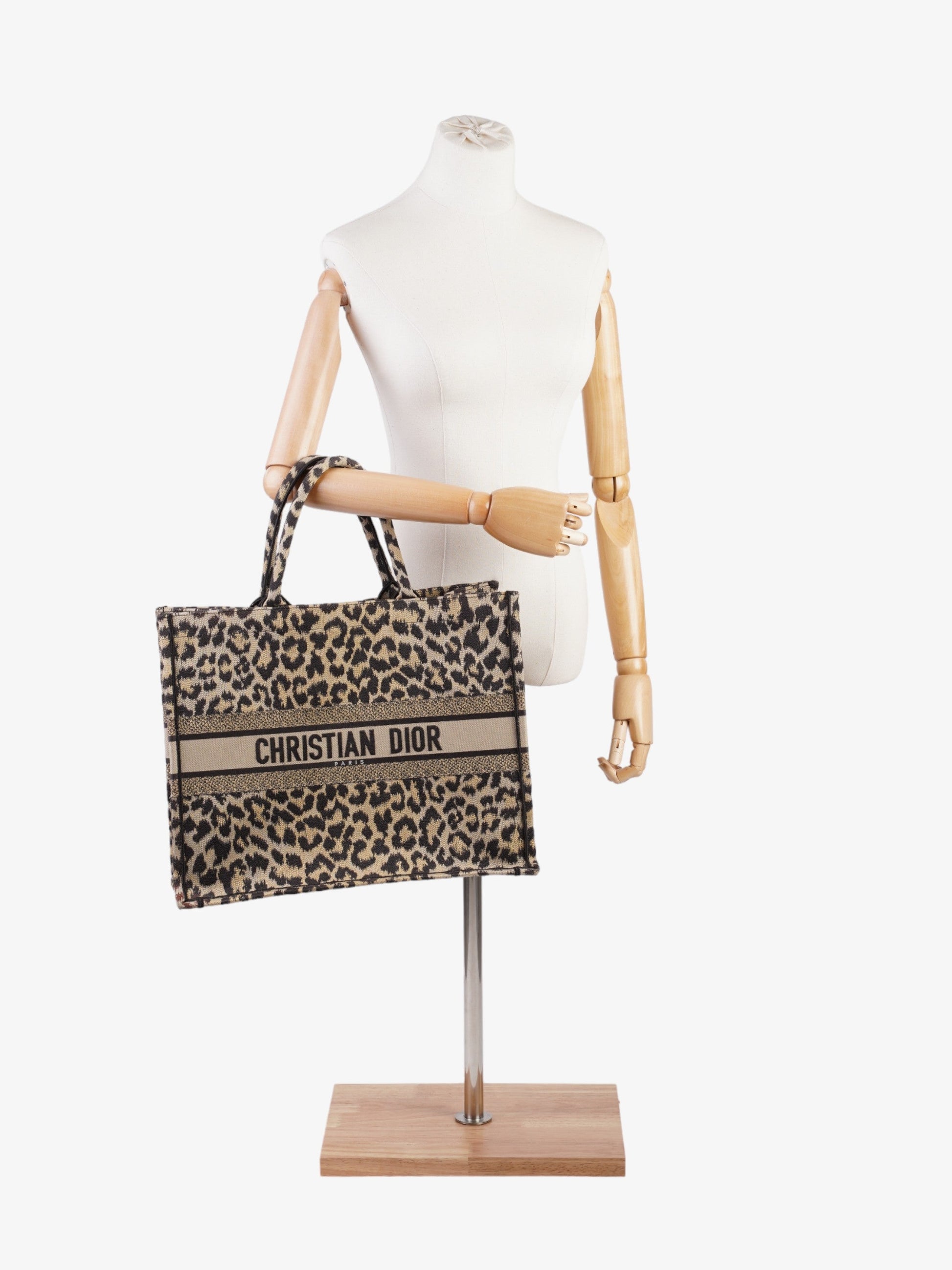 Dior Christian Book Tote Leopard Print Canvas Large Tote Bag