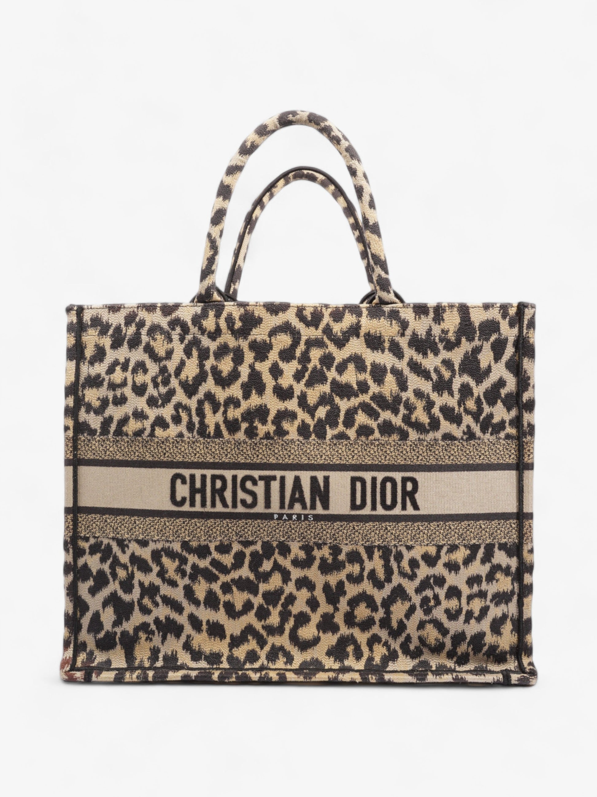 Dior Christian Book Tote Leopard Print Canvas Large Tote Bag