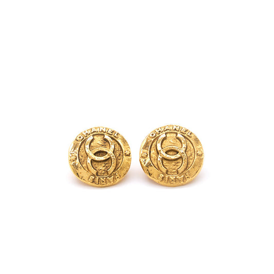 Chanel   Engraved Gold Tone Clip-On Earrings