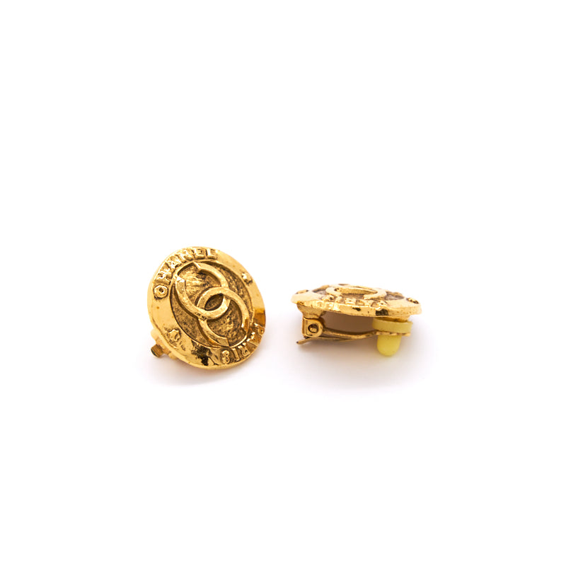 Chanel   Engraved Gold Tone Clip-On Earrings