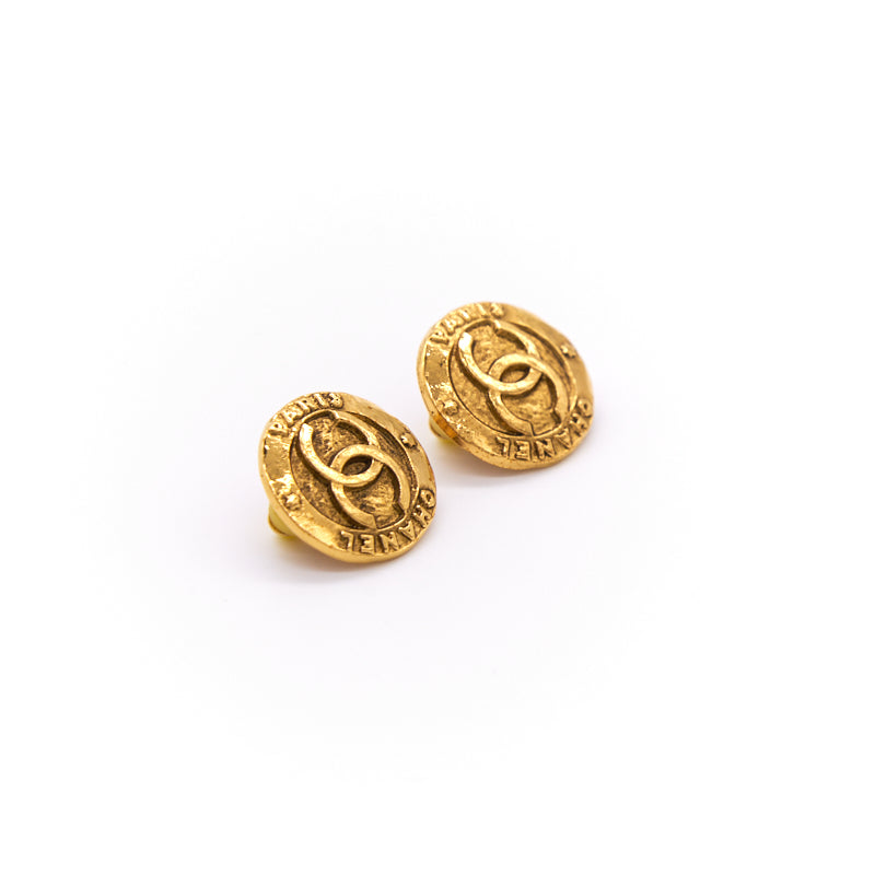 Chanel   Engraved Gold Tone Clip-On Earrings