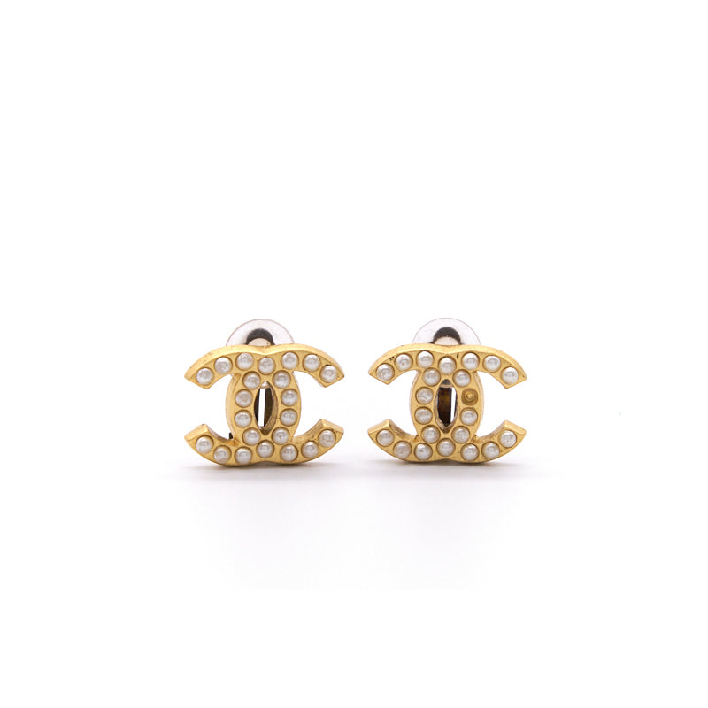 Chanel   CC Faux Pearl Gold Tone Clip-On Earrings