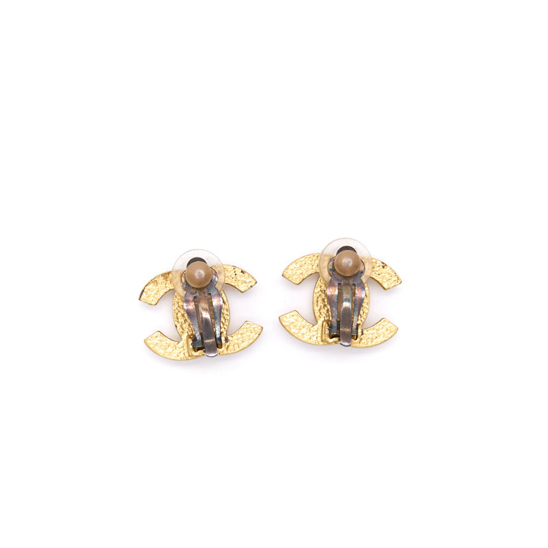 Chanel   CC Faux Pearl Gold Tone Clip-On Earrings