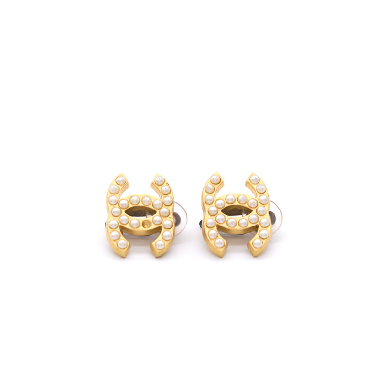 Chanel   CC Faux Pearl Gold Tone Clip-On Earrings