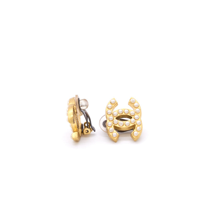 Chanel   CC Faux Pearl Gold Tone Clip-On Earrings