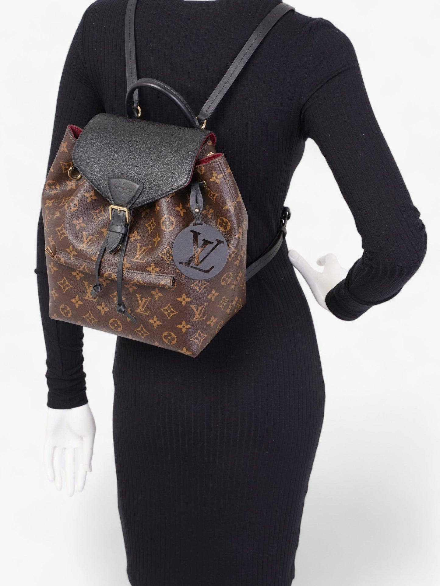 Louis Vuitton Montsouris MM Coated Monogram Canvas Coated Canvas Black Apparel