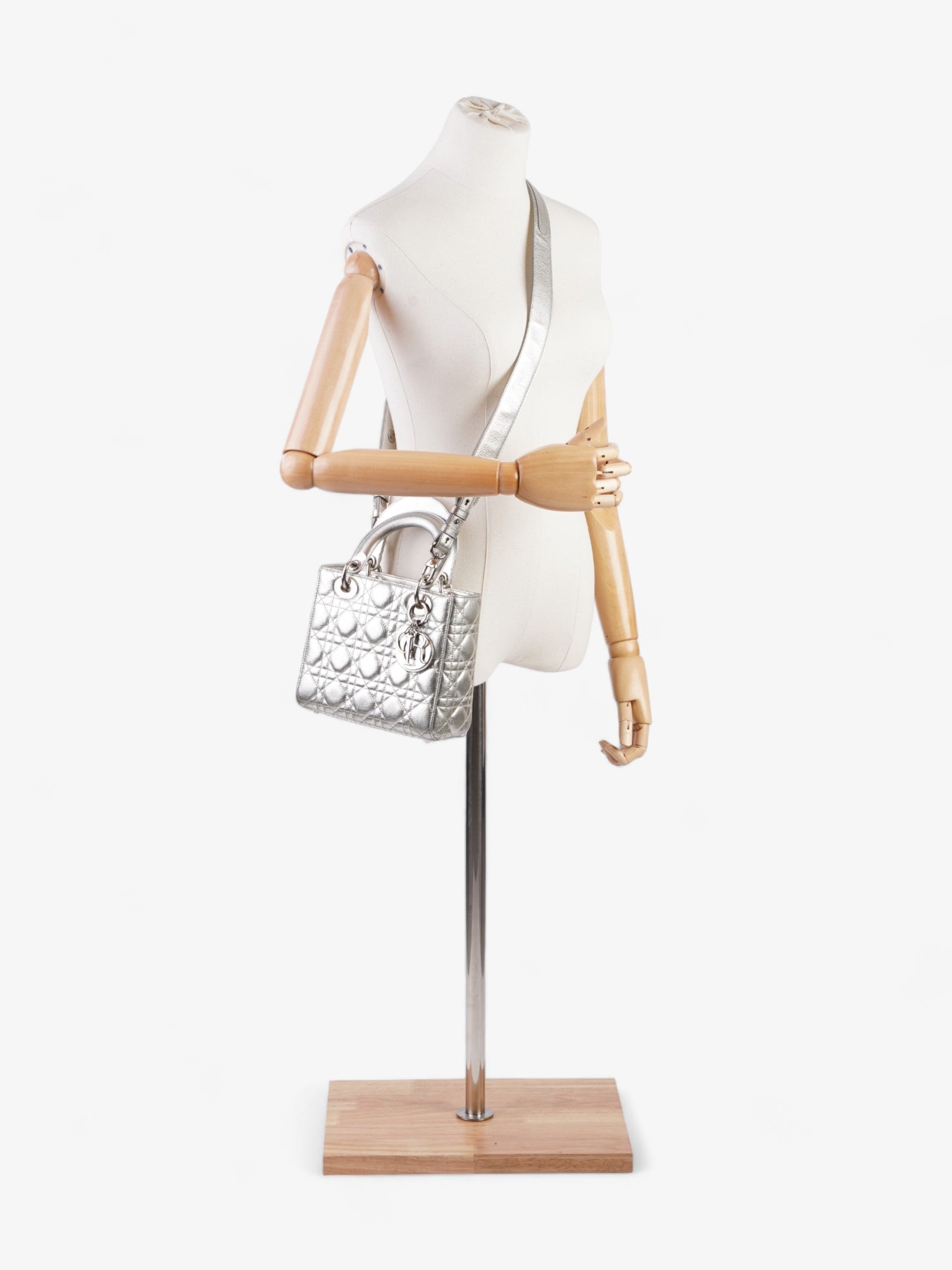 Dior My Abc Lady Metallic Calfskin Handbag Leather Silver Small Travel Bag