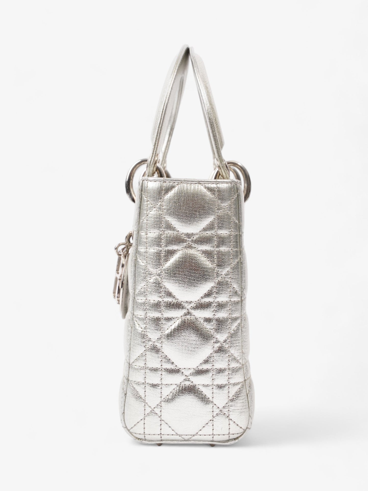 Dior My Abc Lady Metallic Calfskin Handbag Leather Silver Small Travel Bag