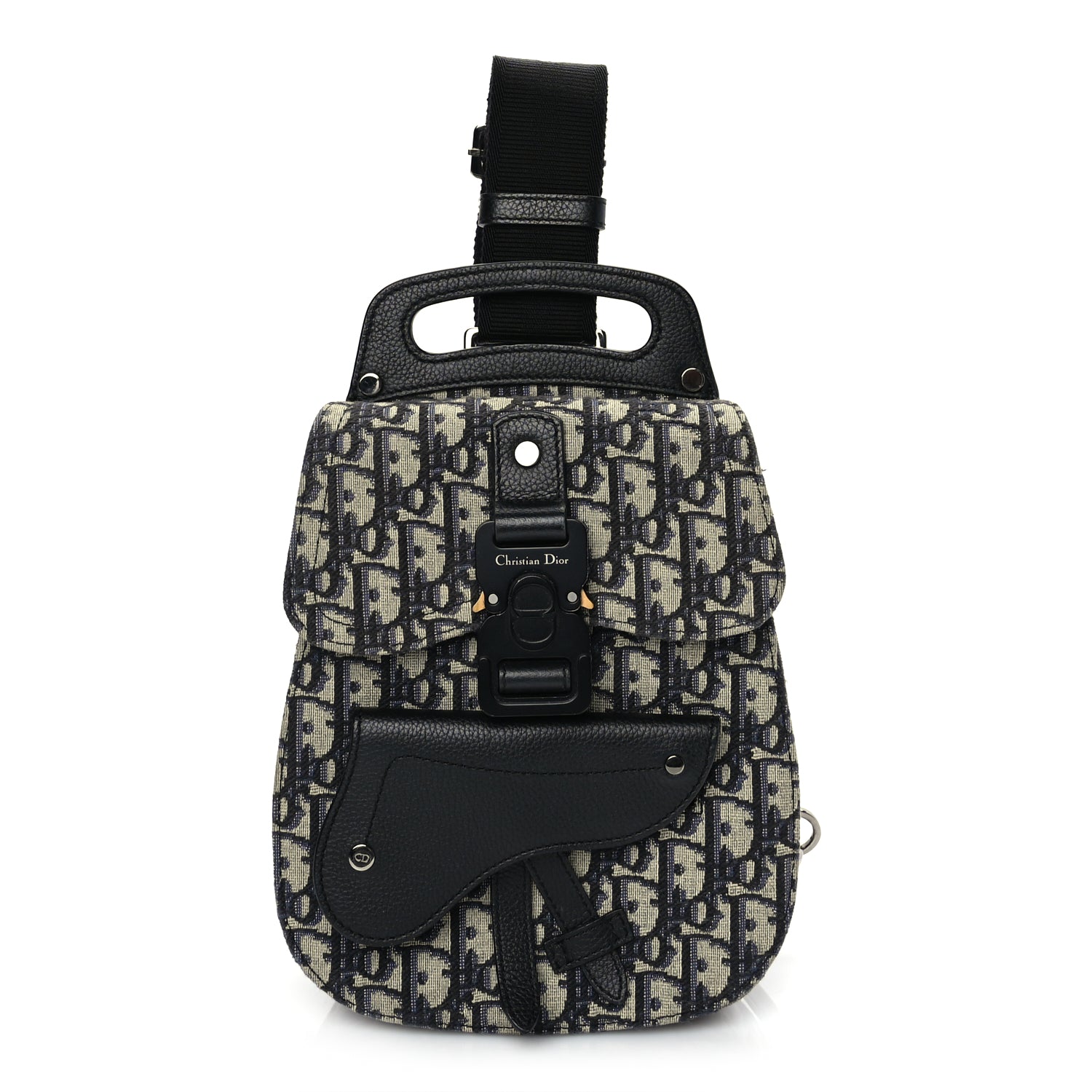 Dior Handbag Christian Grained Calfskin Oblique Gallop Sling Bag Canvas Black Blue Crossbody Bag