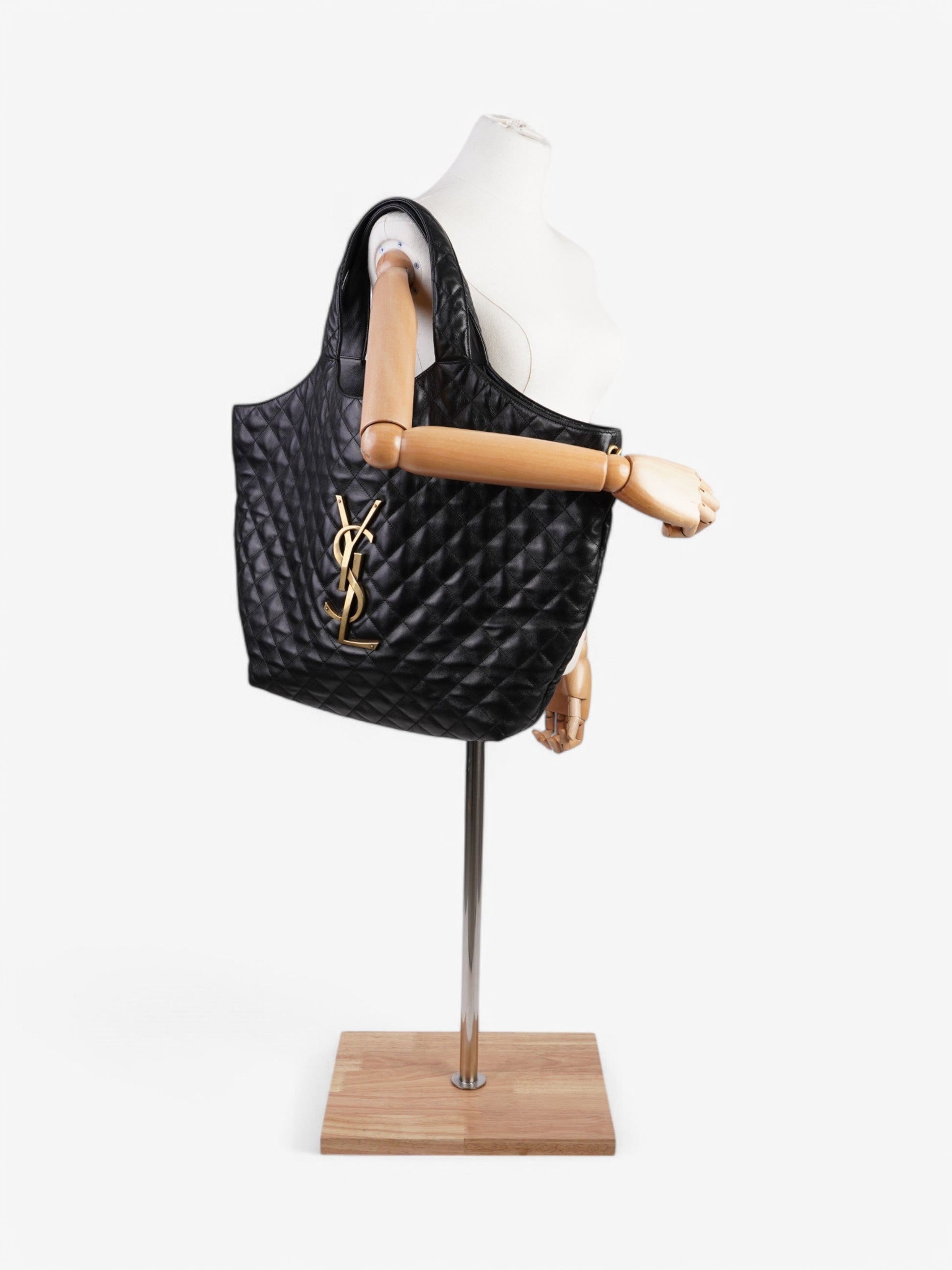 YSL Saint Laurent Icare Shopping Bag Leather Lambskin Black Tote Bag