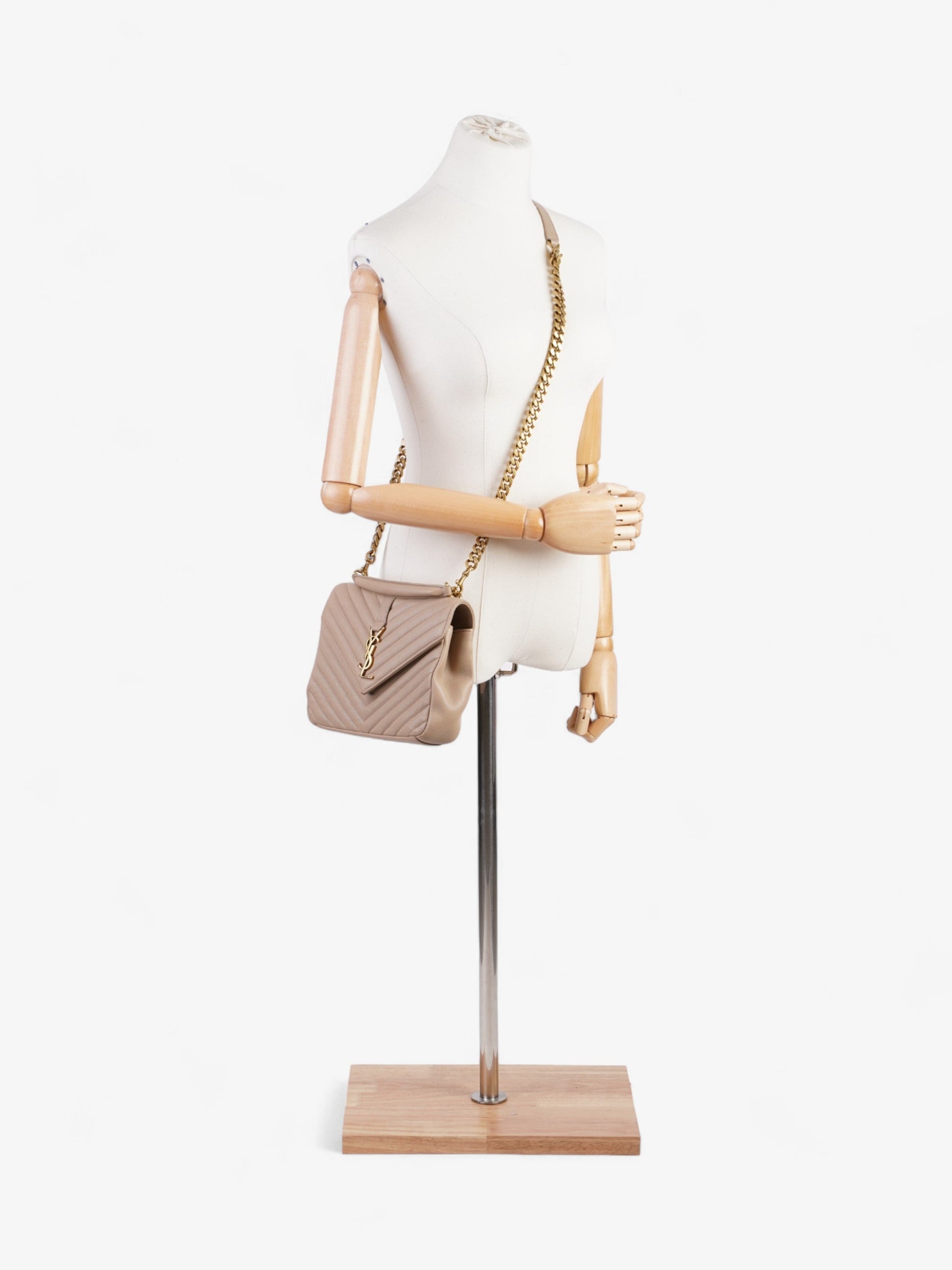 YSL Saint Laurent College Bag Leather Beige Medium Shoulder Bag