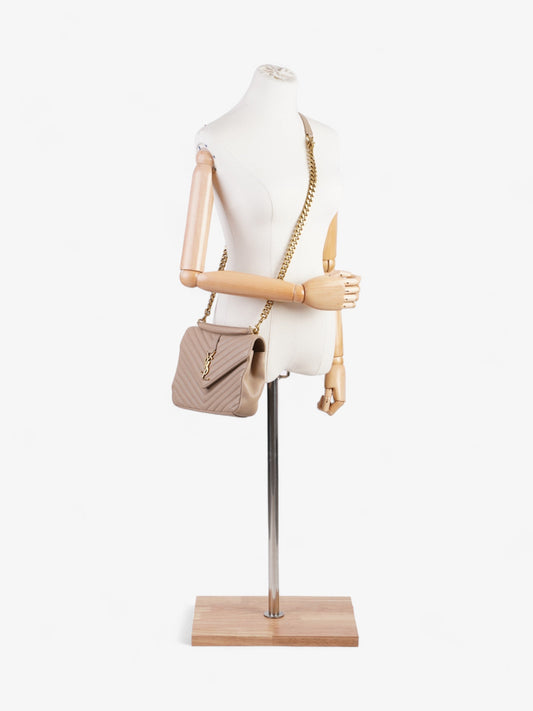 YSL Saint Laurent College Bag Leather Beige Medium Shoulder Bag