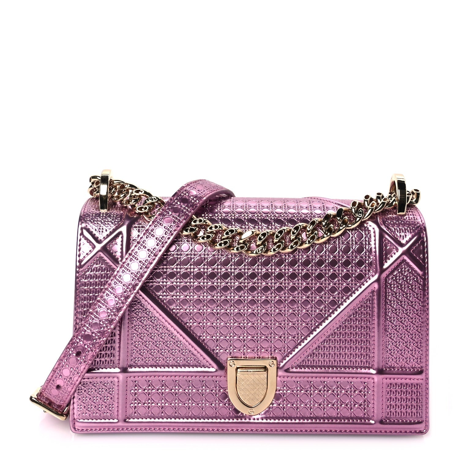 Dior Shoulder Bag Christian Metallic -Cannage ama Flap Bag Leather Patent Pink