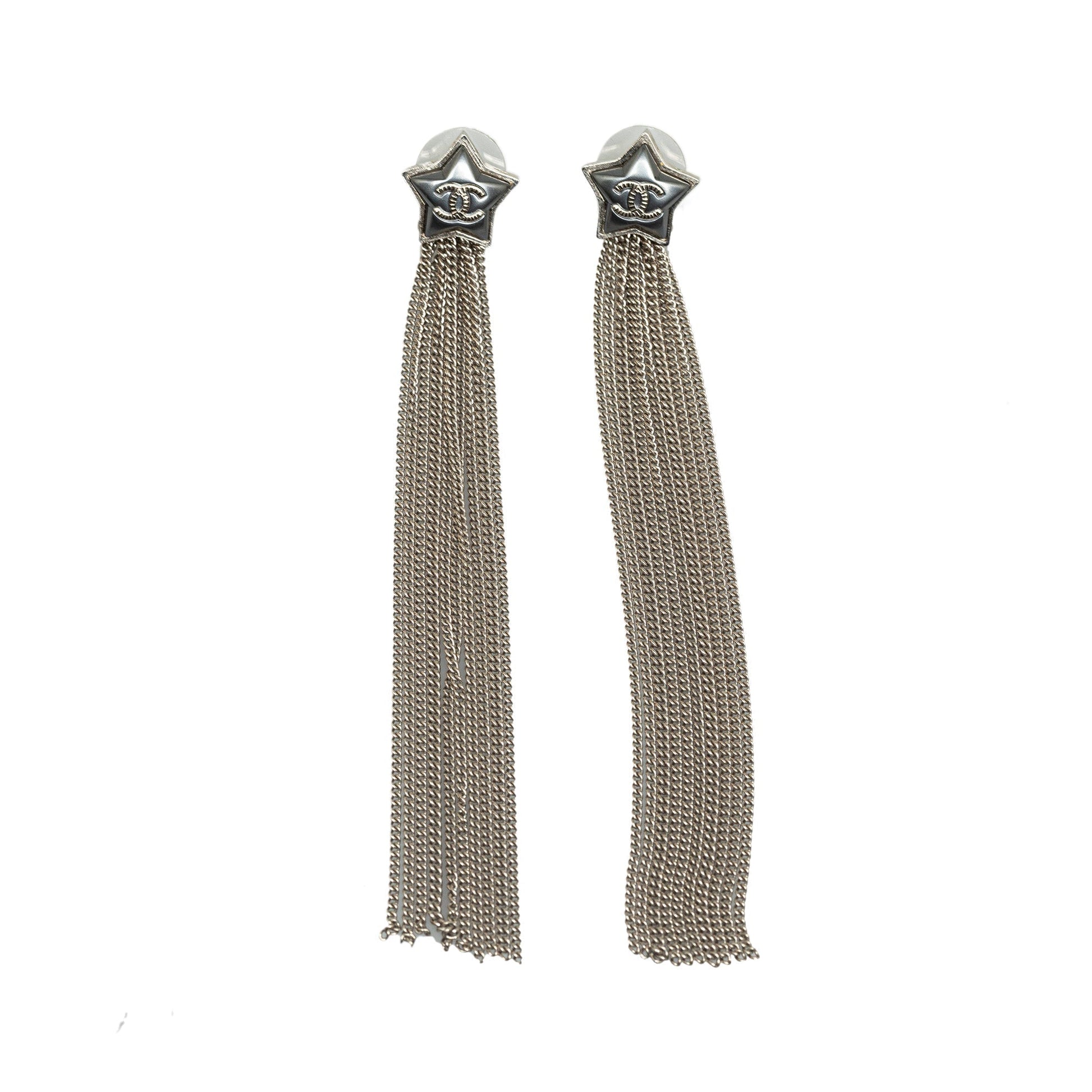 CHANEL Star CC Fringe Drop Push Back Earrings Costume Earrings