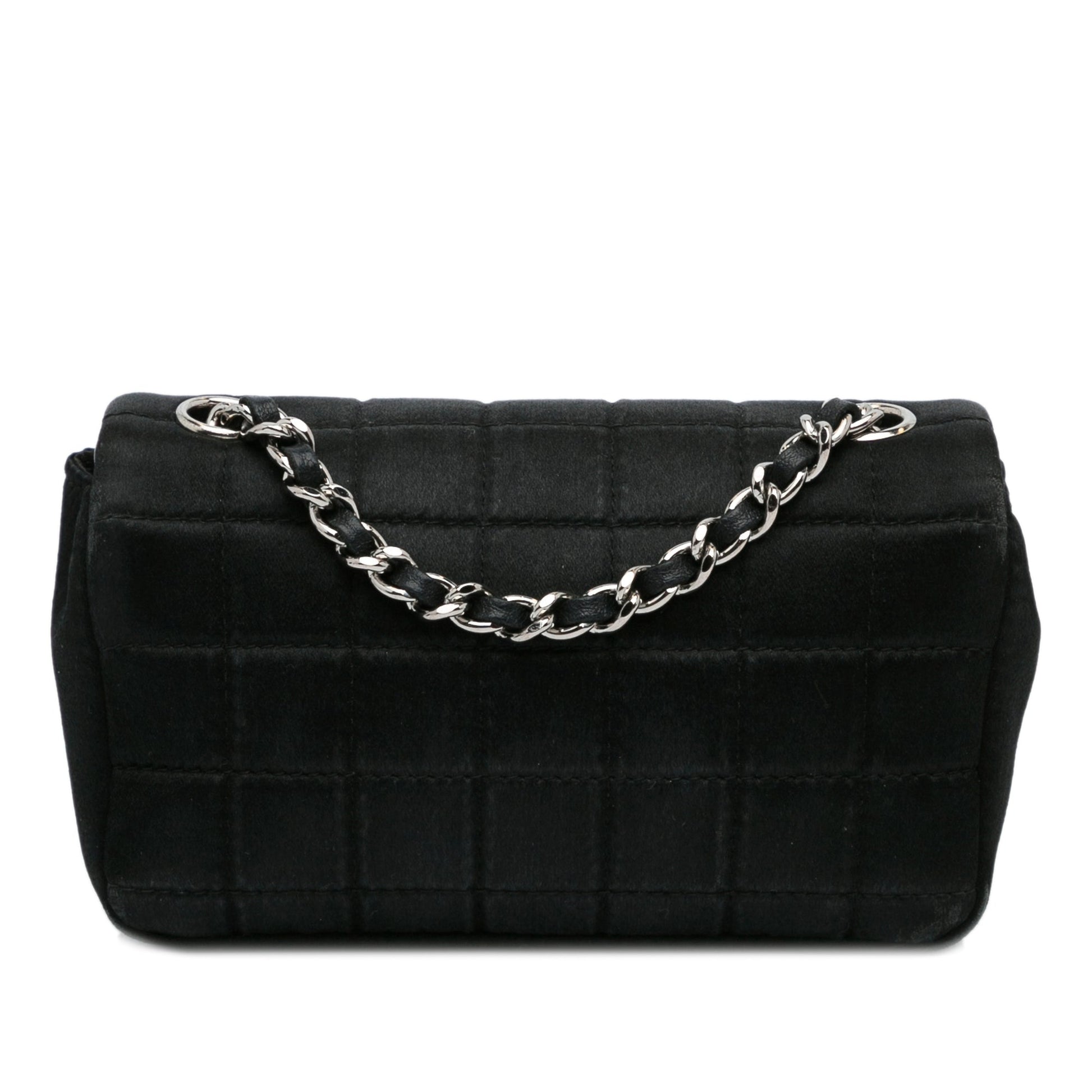 Black Chanel Extra Mini Satin Choco Bar Charms Flap Bag