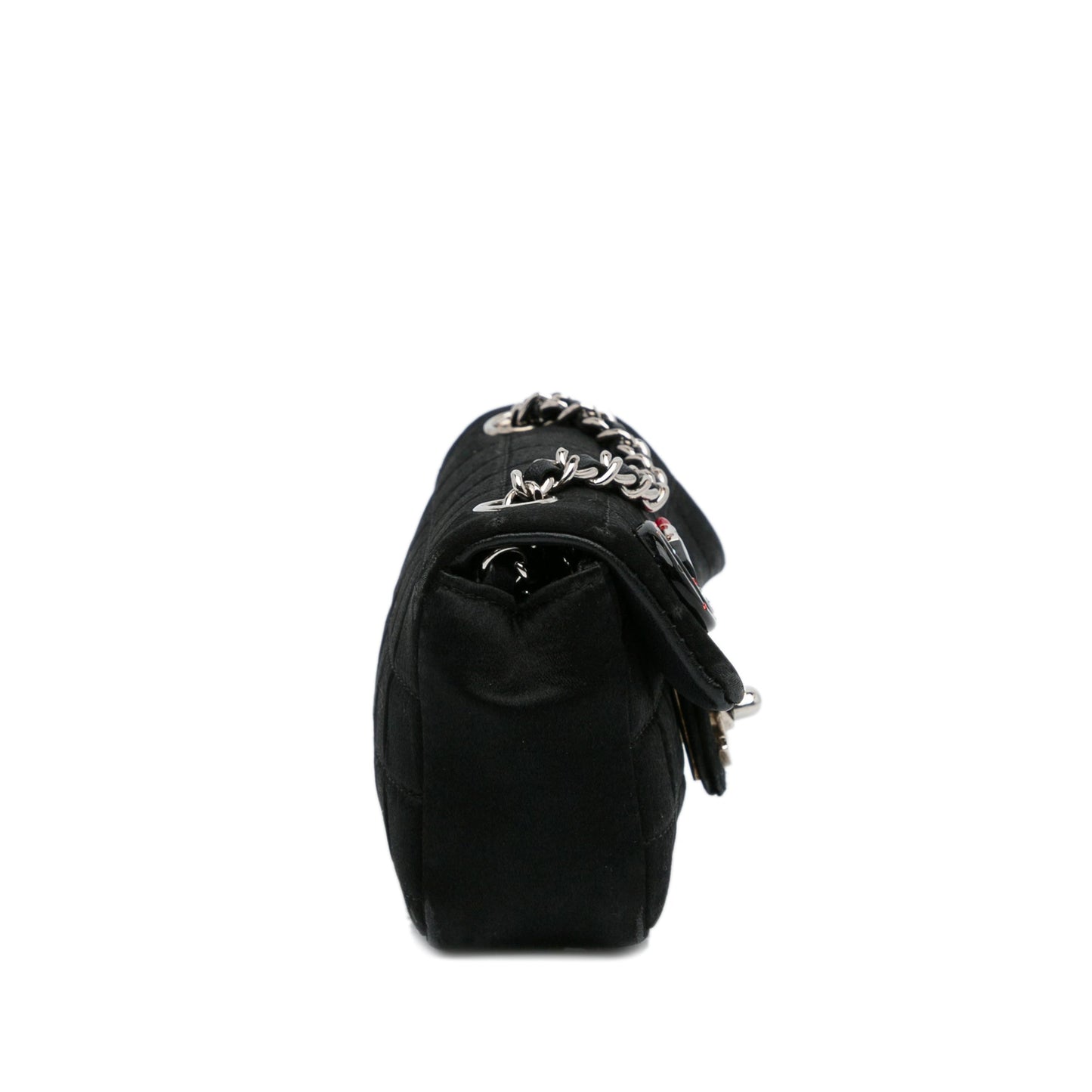 Black Chanel Extra Mini Satin Choco Bar Charms Flap Bag