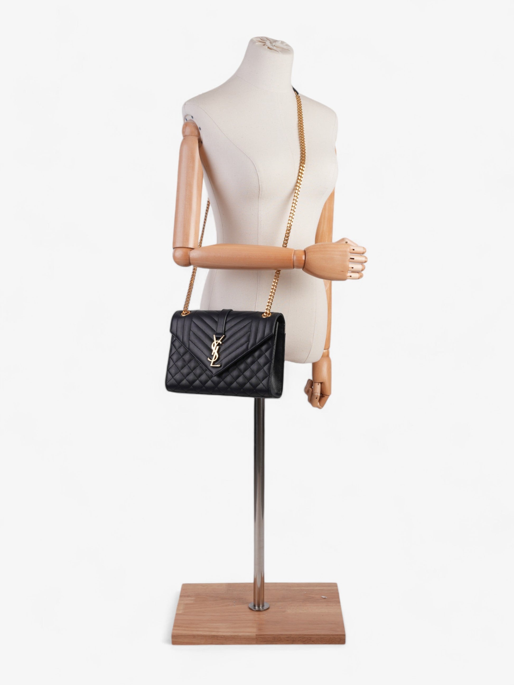 YSL Saint Laurent Envelope Grained Shoulder Bag Leather Blue Navy