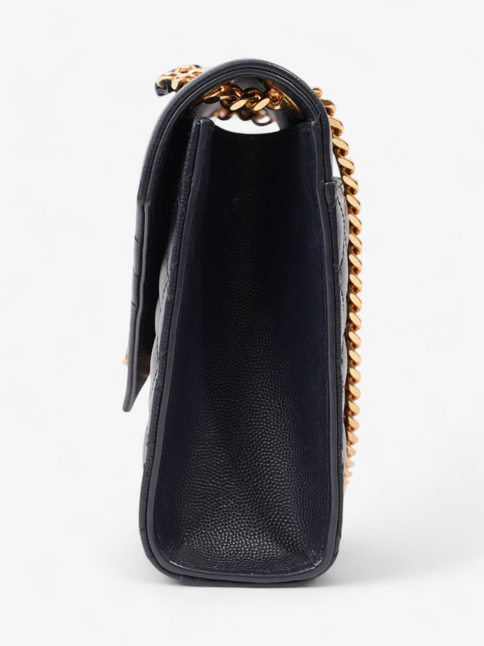 YSL Saint Laurent Envelope Grained Shoulder Bag Leather Blue Navy
