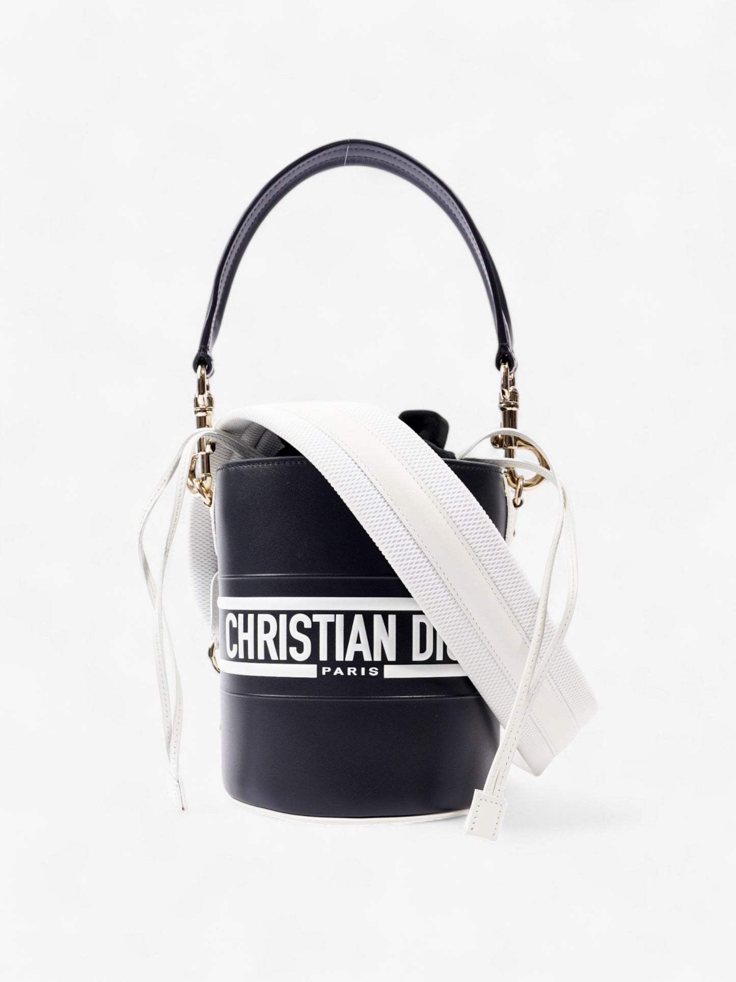 Dior Christian Vibe Bag Calfskin Leather White Navy Bucket Bag