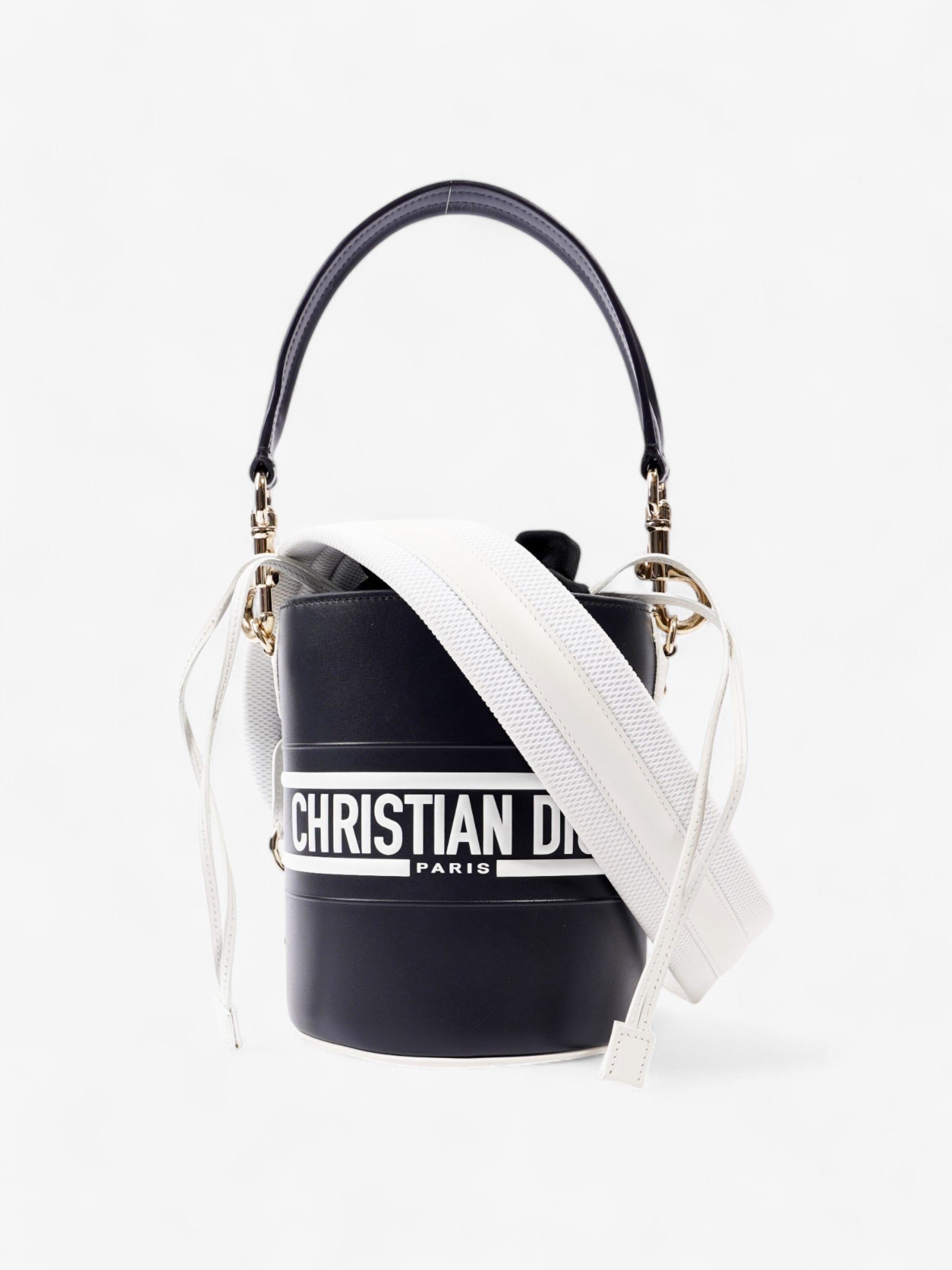 Dior Christian Vibe Bag Calfskin Leather White Navy Bucket Bag