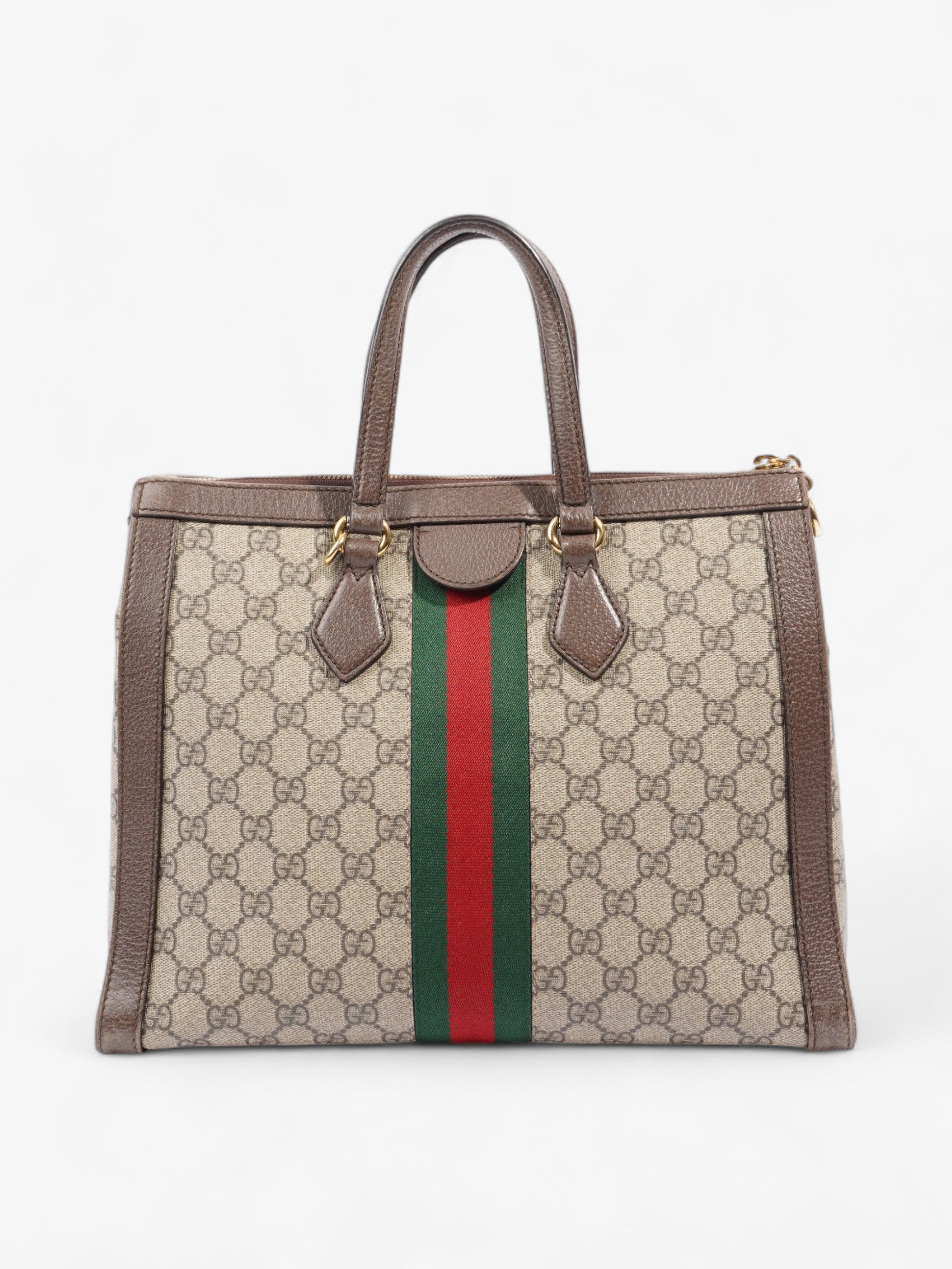 Gucci Ophidia And Ebony Supreme Stripe Coated Medium Canvas Brown Shoulder Bag
