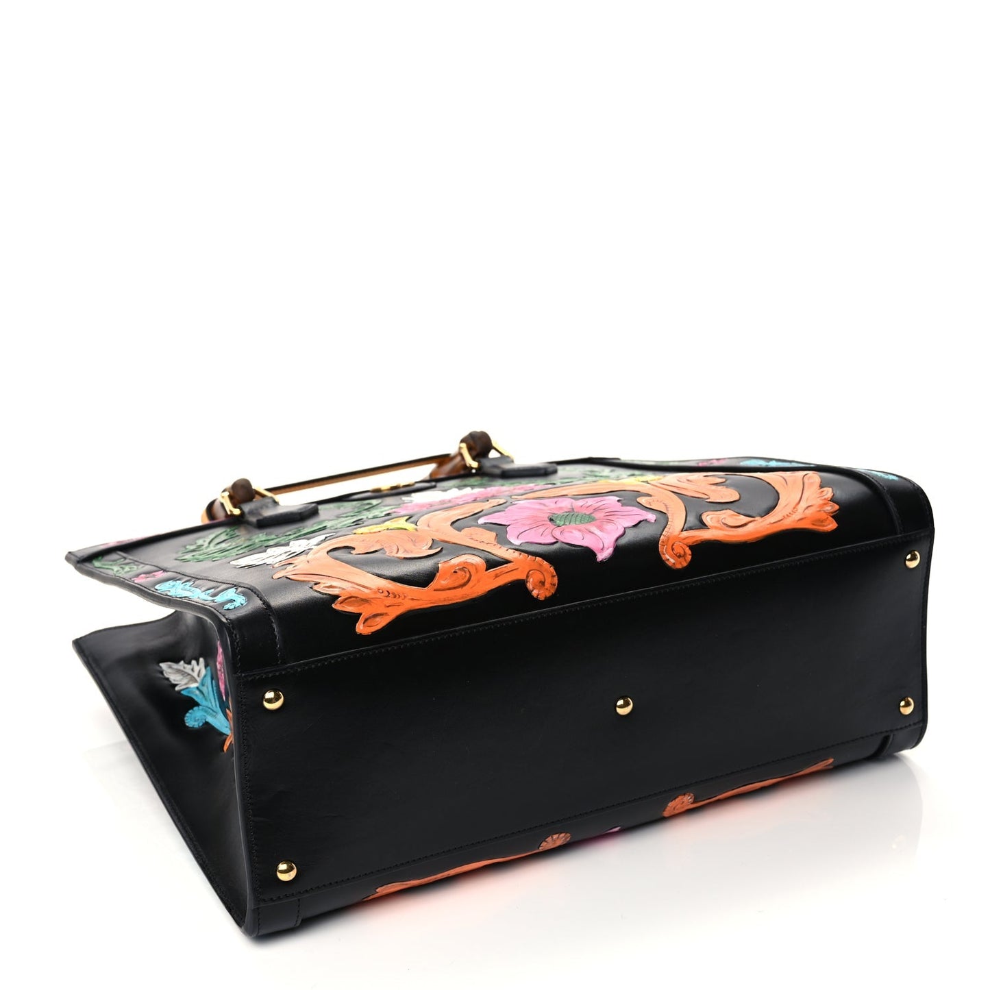 Gucci Calfskin Floral Embossed Diana Tote Bag Black Multicolor