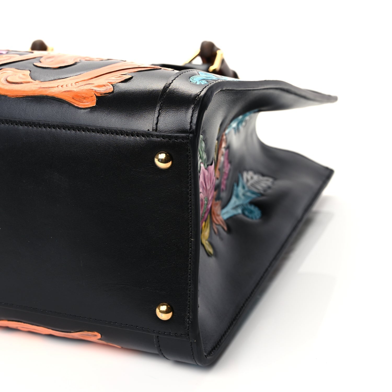 Gucci Calfskin Floral Embossed Diana Tote Bag Black Multicolor