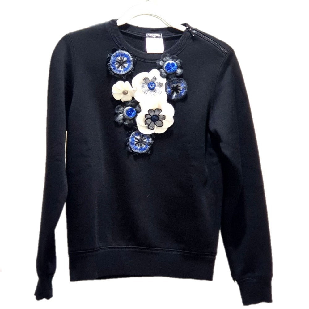 Chanel sweat Cotton Wool x 15B camellia Black Blue Shoulder Bag
