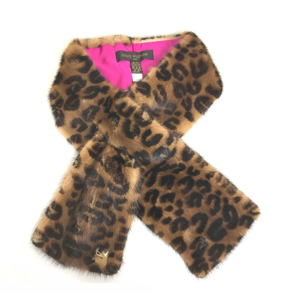 Louis Vuitton Scarf M72245 Fur Silk x Brown Pink