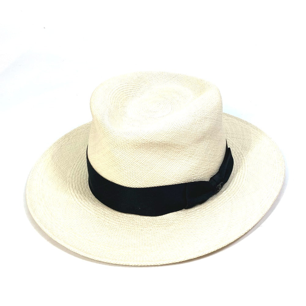 Chanel hat straw CC COCO Mark Grosgrain Beige