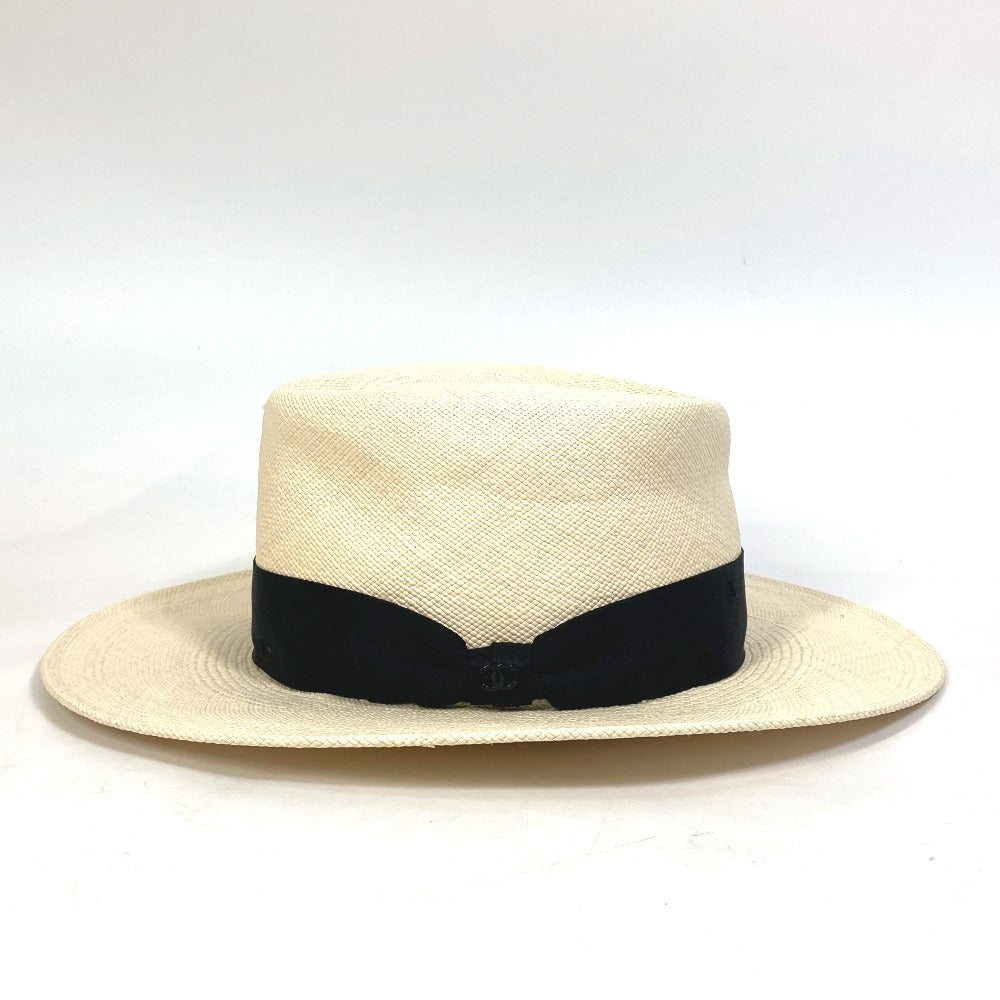 Chanel hat straw CC COCO Mark Grosgrain Beige