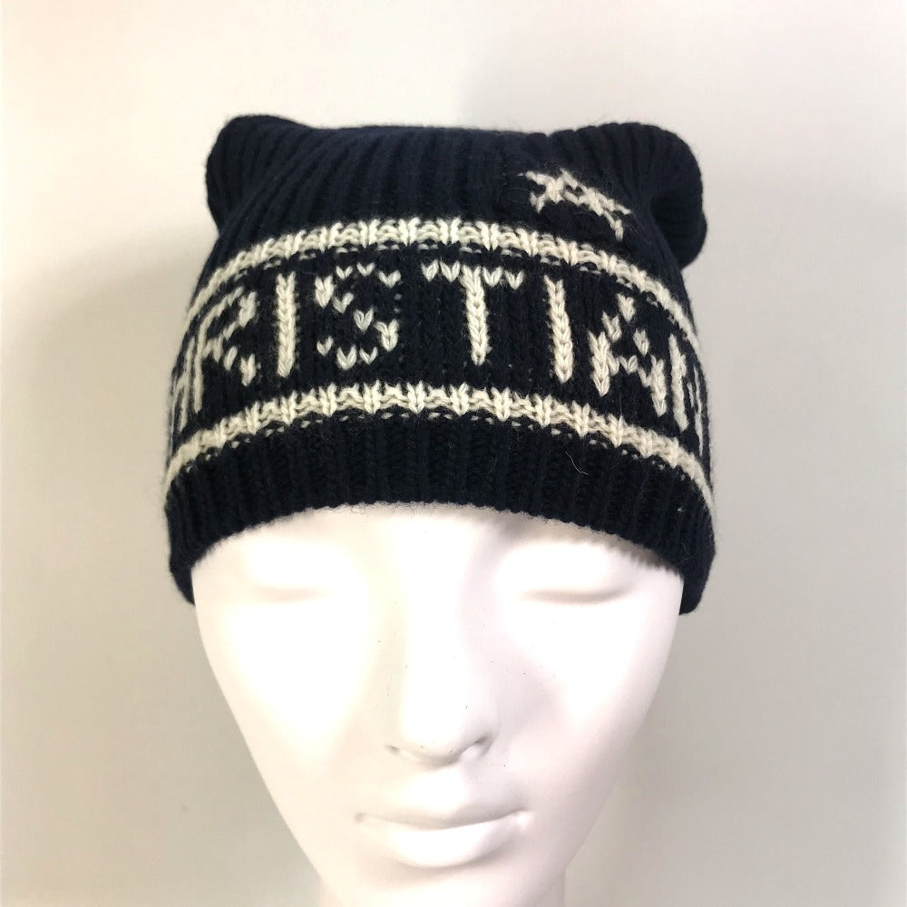 Dior Christian Knit Hat Wool Cashmere Navy Women Logo Travel Bag