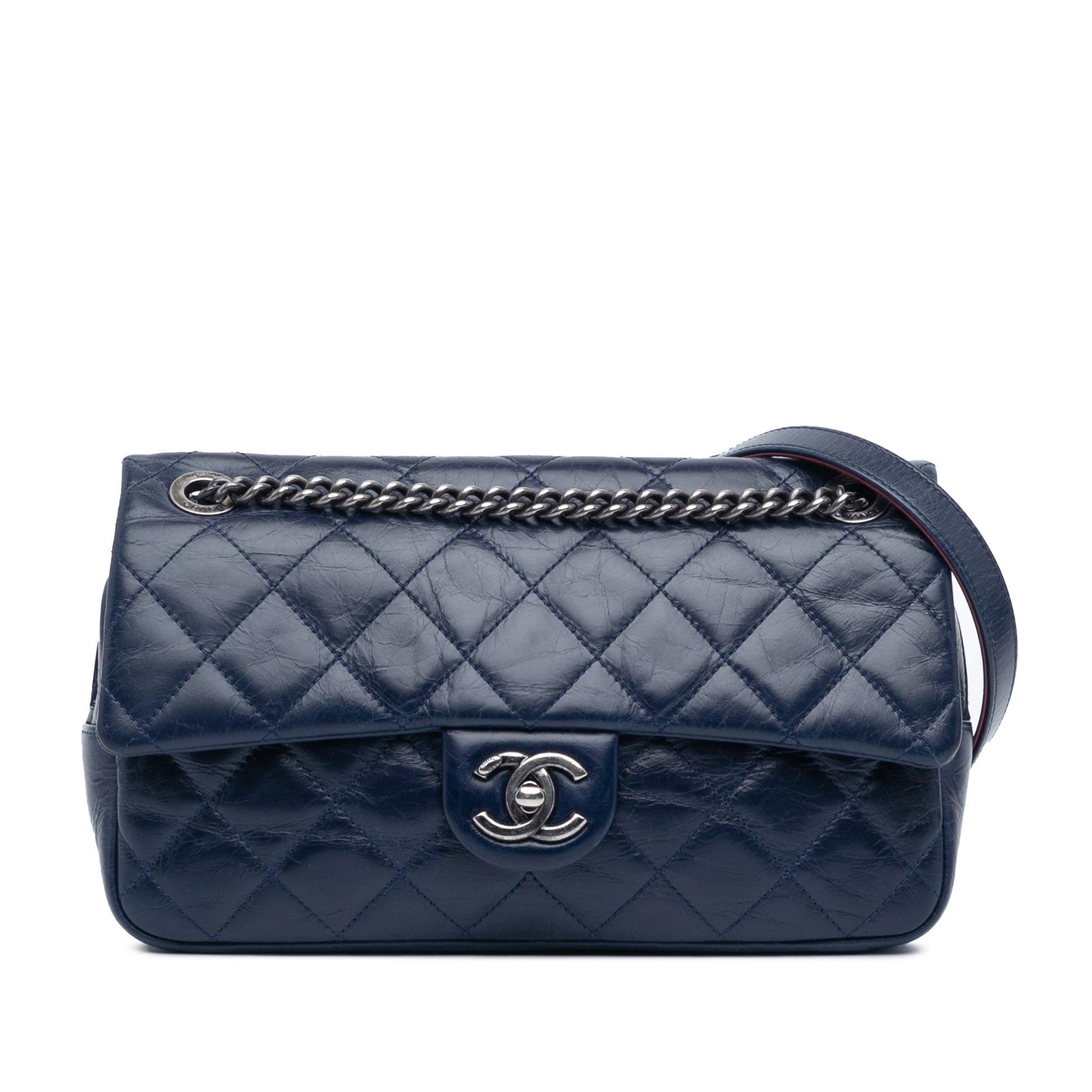 Blue Chanel Medium Aged Calfskin Duo Color Flap Crossbody Bag