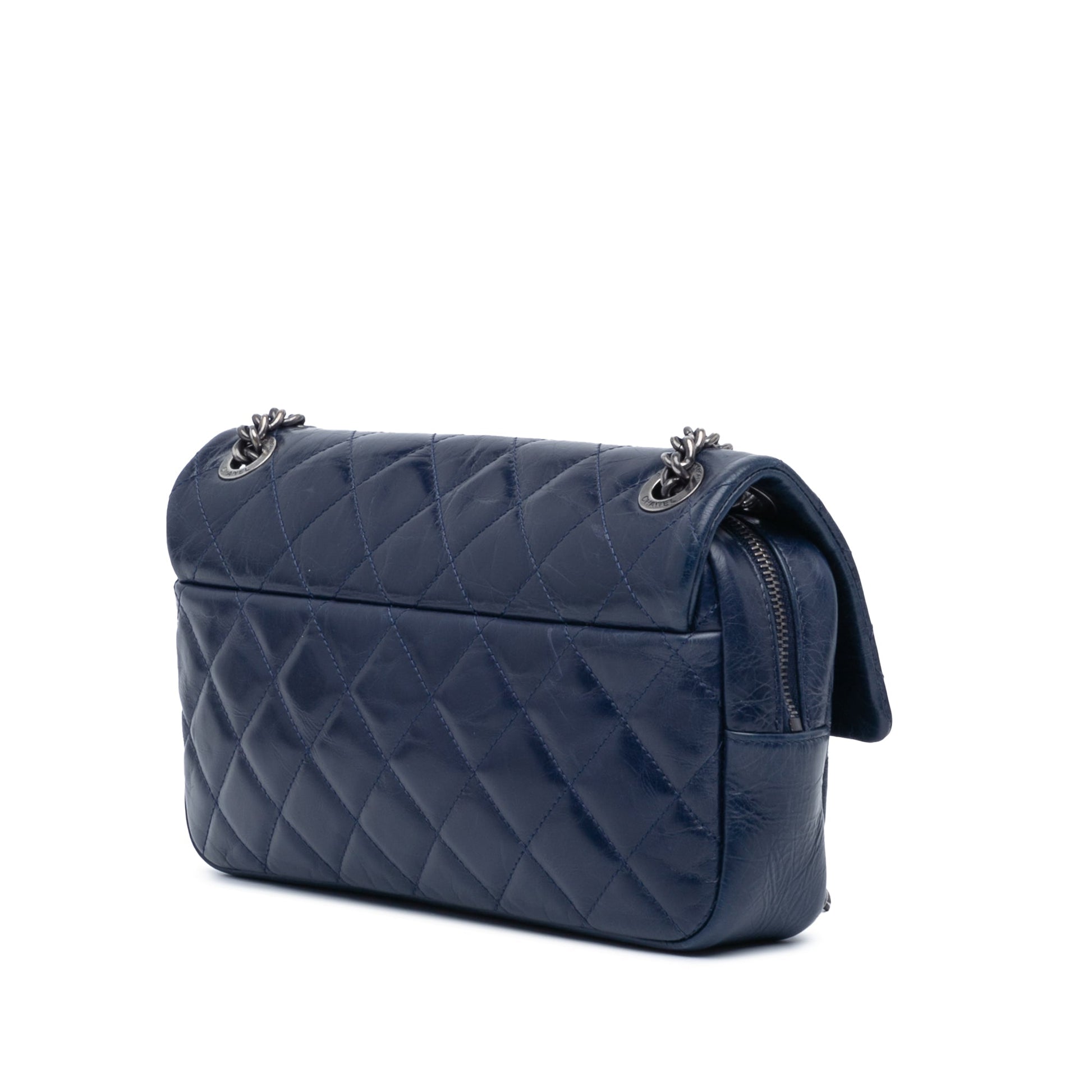 Blue Chanel Medium Aged Calfskin Duo Color Flap Crossbody Bag