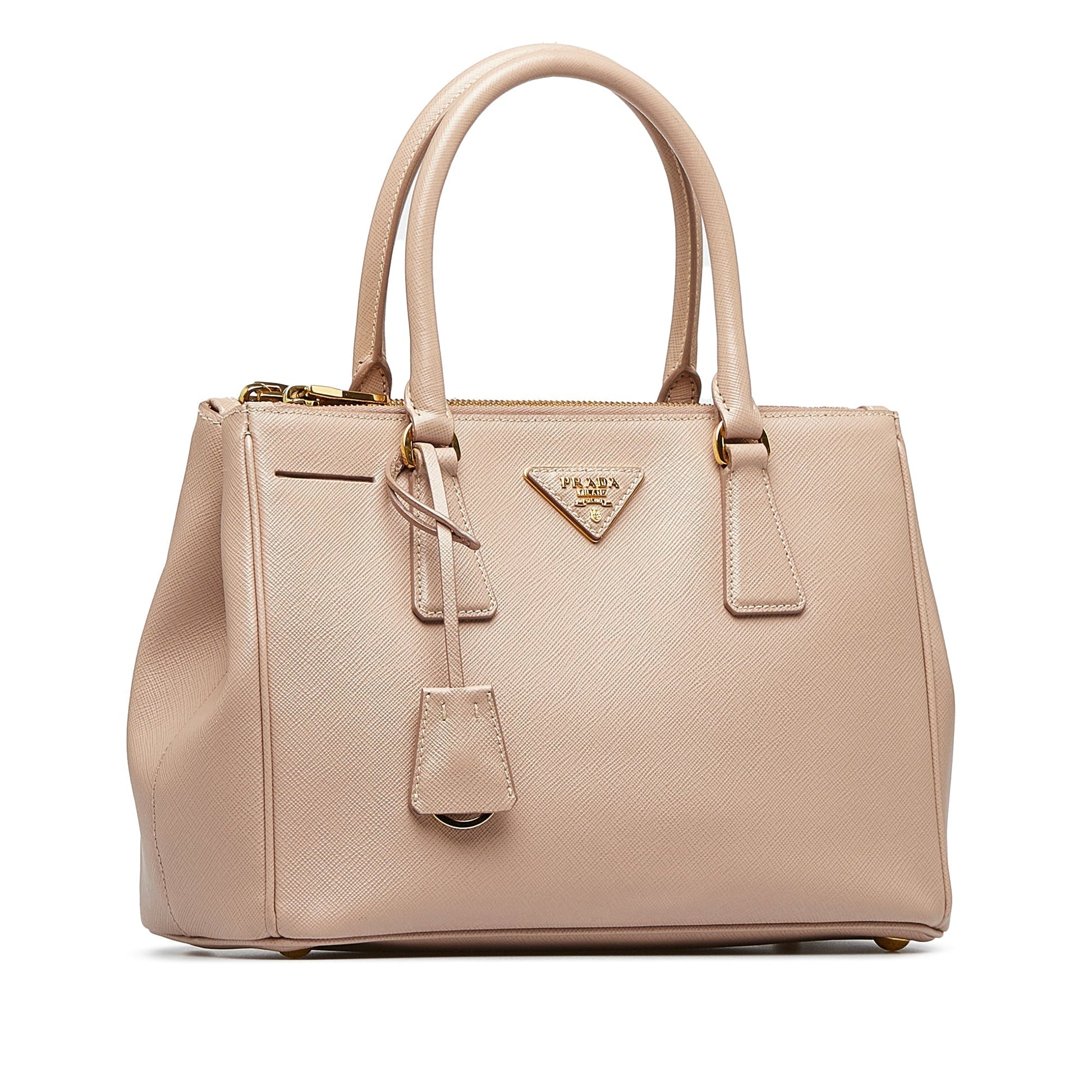 Prada Double Galleria Lux Luxury Handbag Saffiano Beige Zip Travel Bag