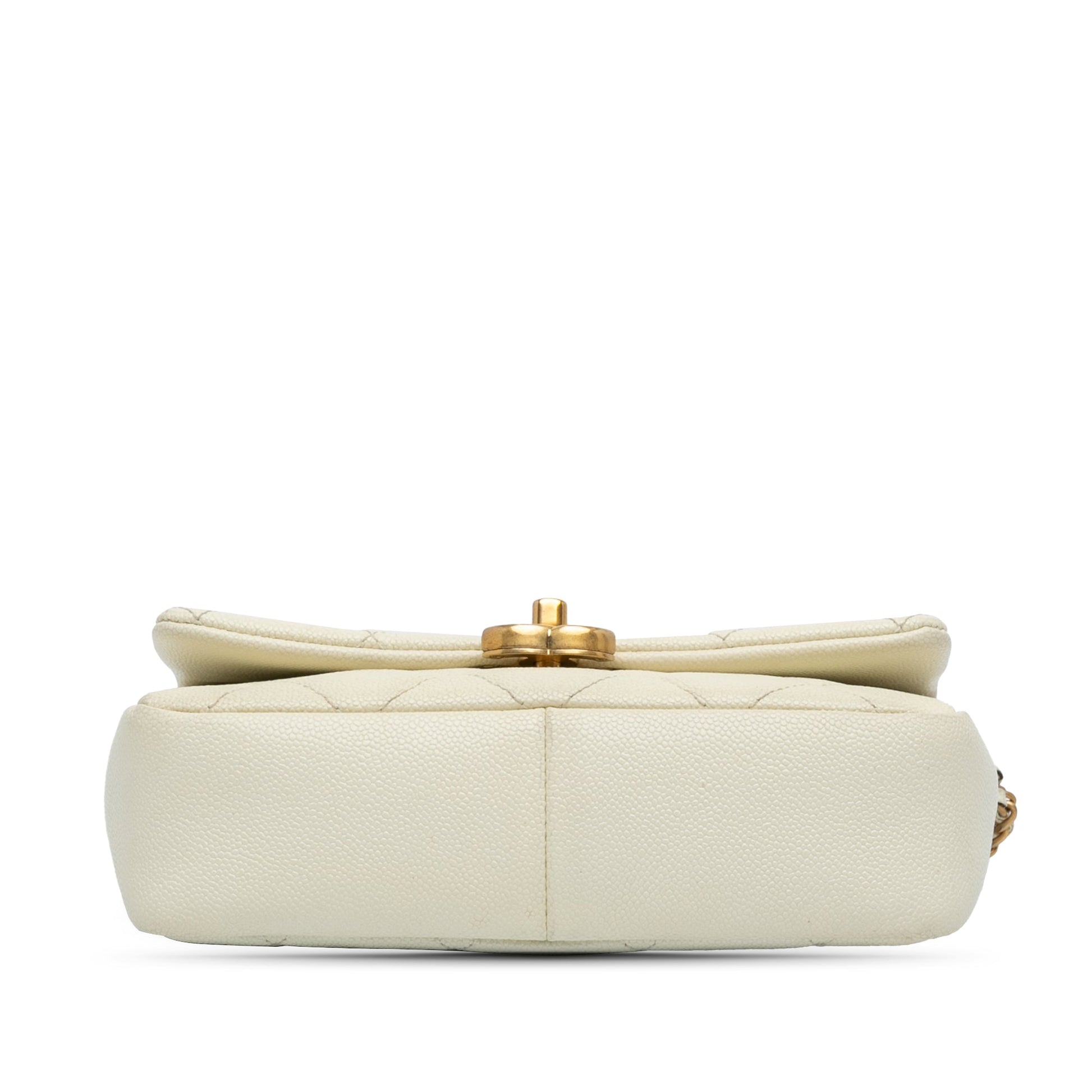 White Chanel Small Quilted Caviar Chain Melody Flap Crossbody Bag