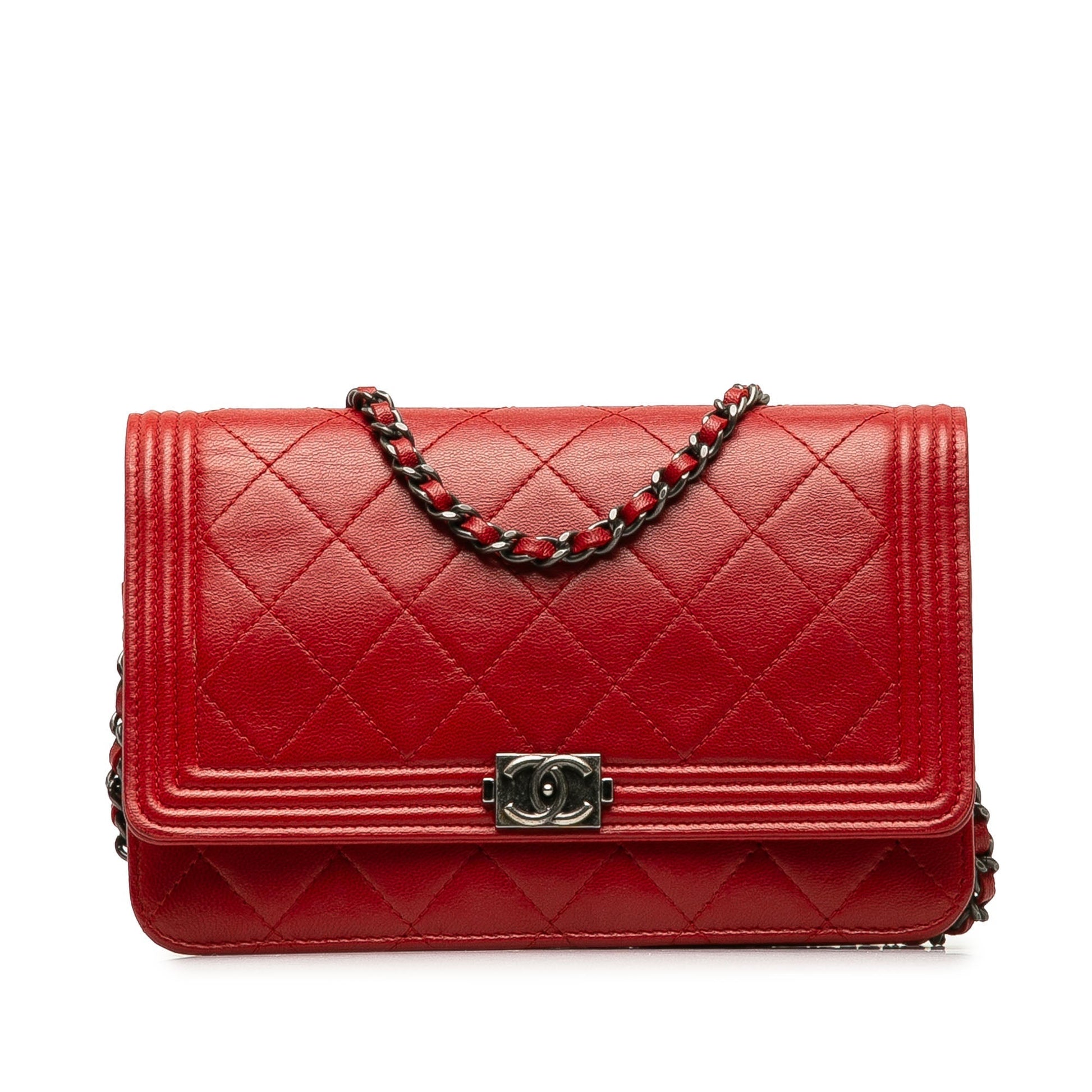 CHANEL Lambskin Boy Wallet On Chain Crossbody Bag