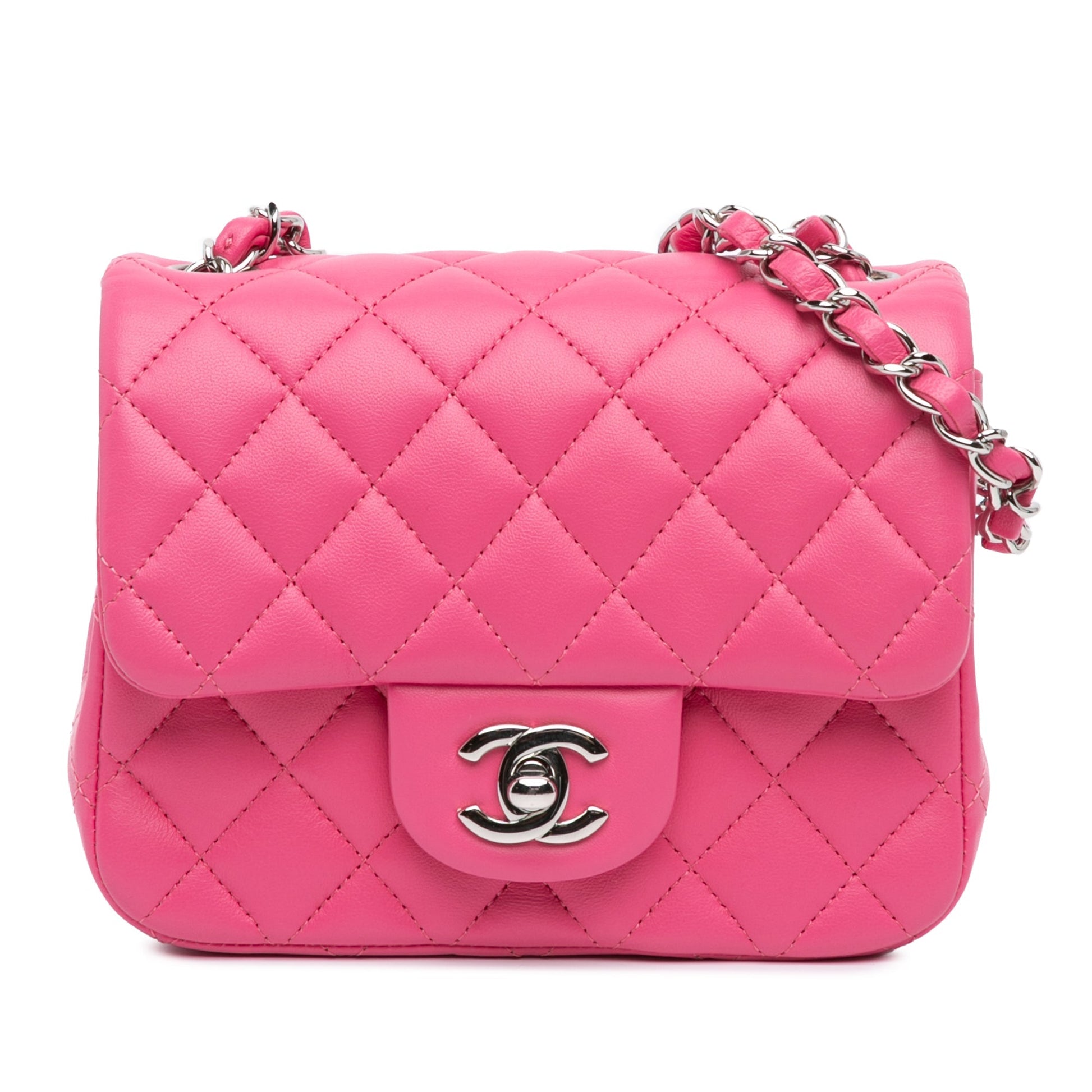 Pink Chanel Mini Square Classic Lambskin Single Flap Crossbody Bag