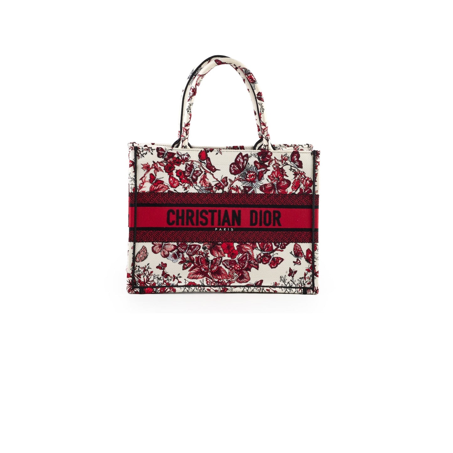 Dior Christian Book Tote Butterfly Embroidery Red Medium Tote Bag