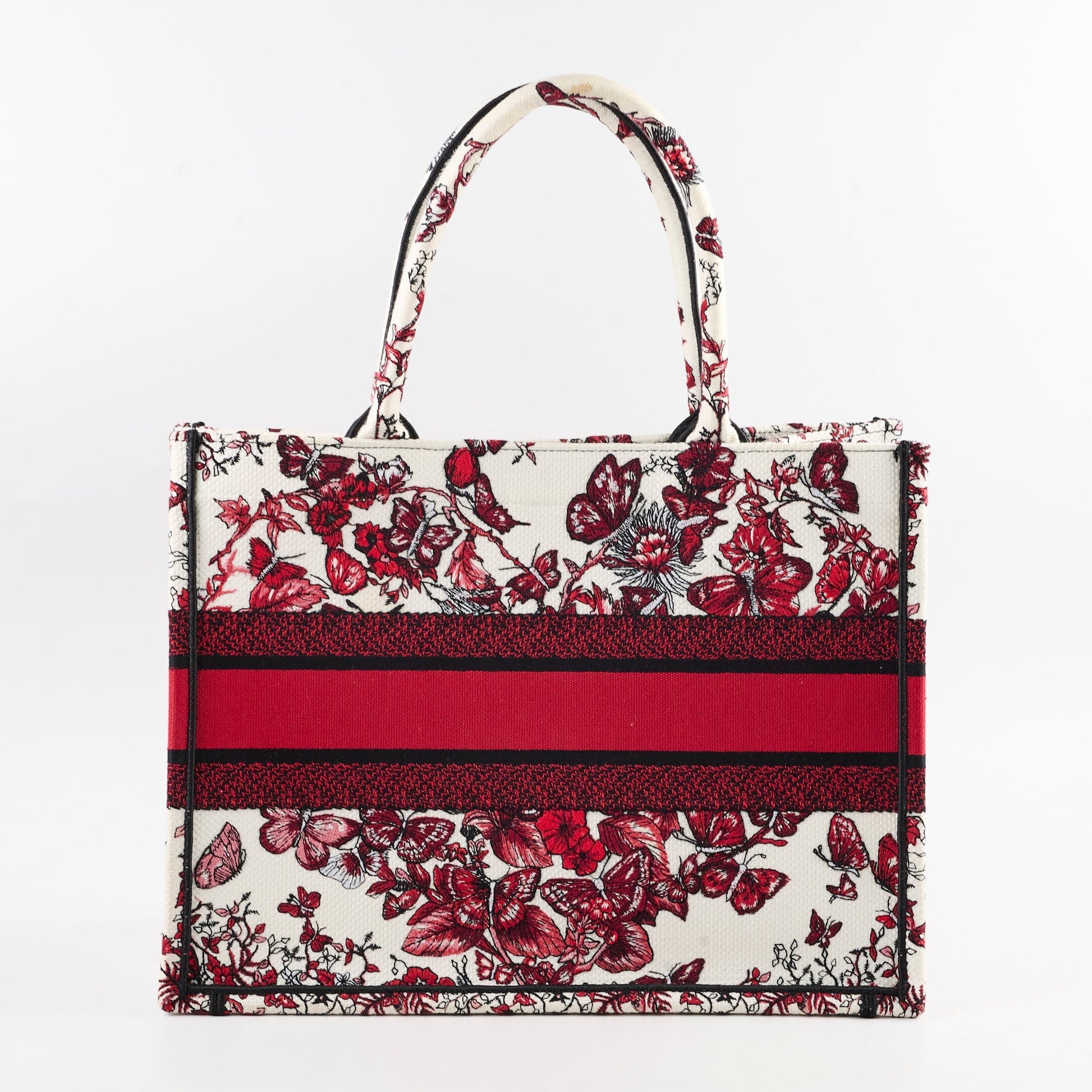 Dior Christian Book Tote Butterfly Embroidery Red Medium Tote Bag