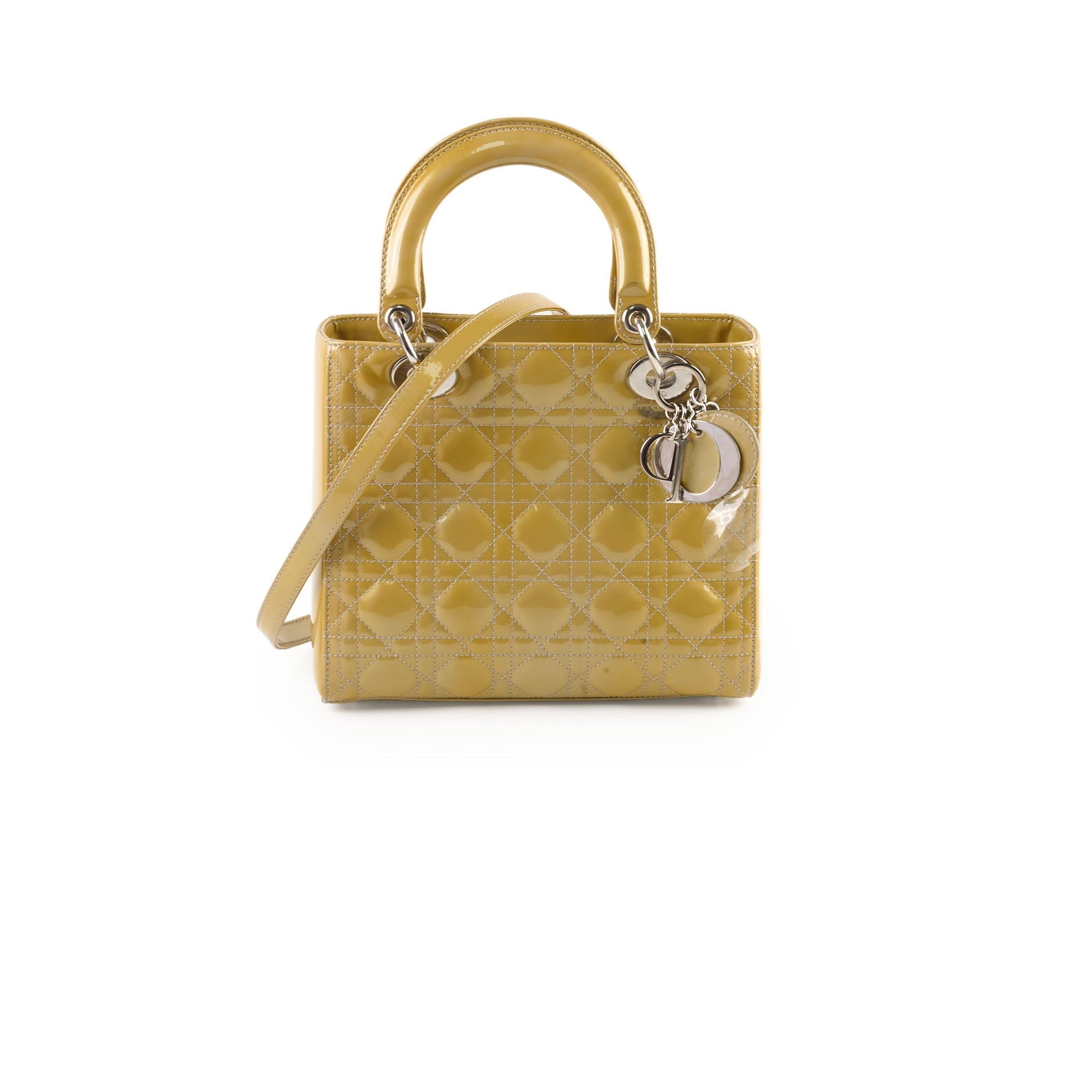 Dior Christian Lady Crossbody Bag Patent Gold Medium