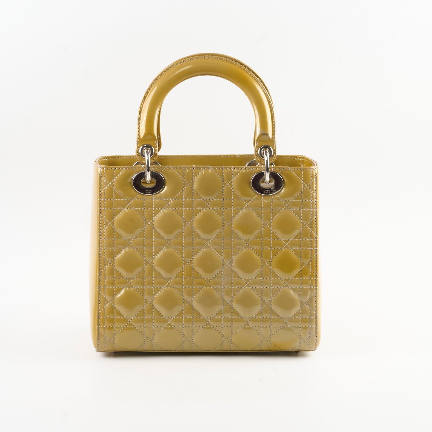 Dior Christian Lady Crossbody Bag Patent Gold Medium