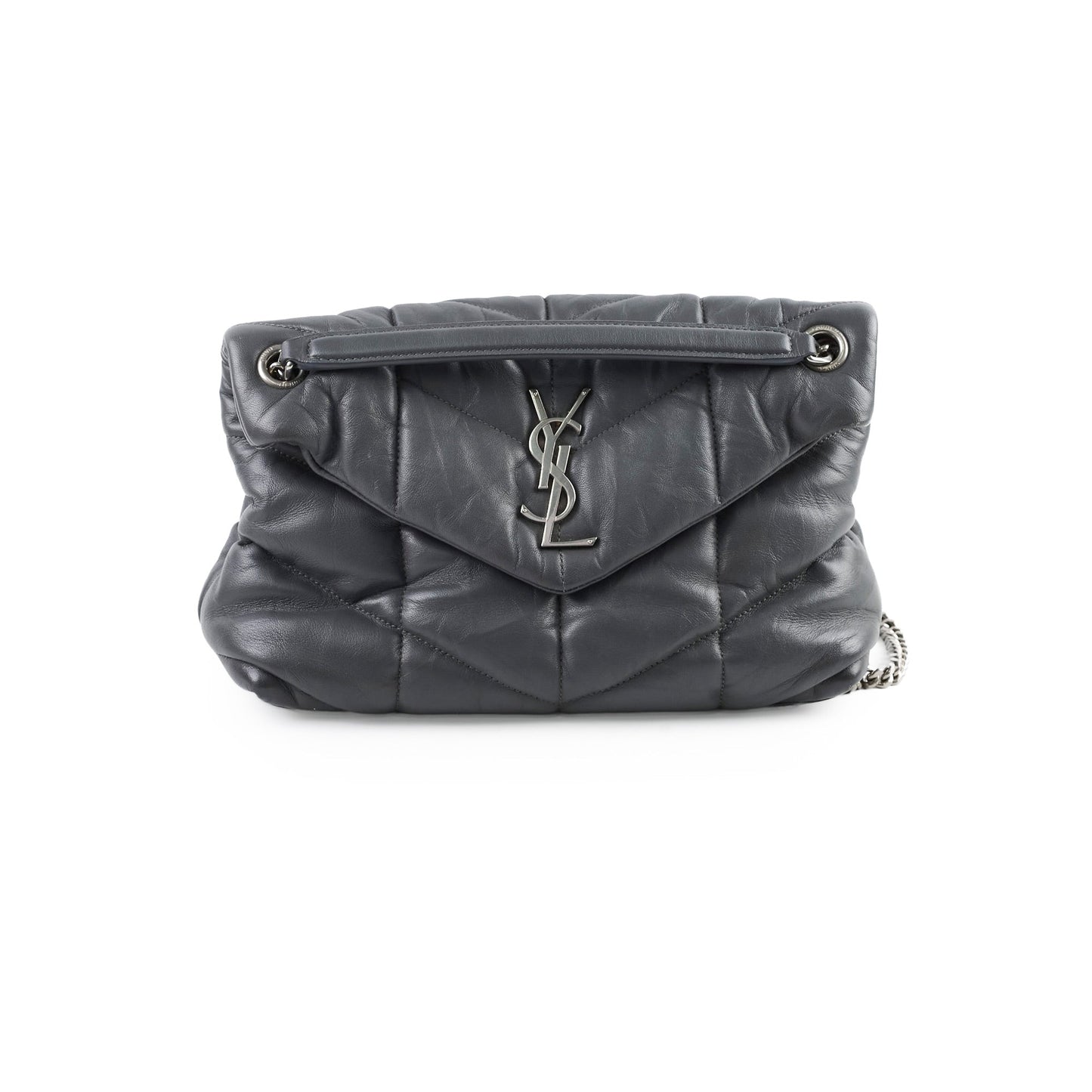 YSL Saint Laurent Puffer Grey Crossbody Bag Gray Small