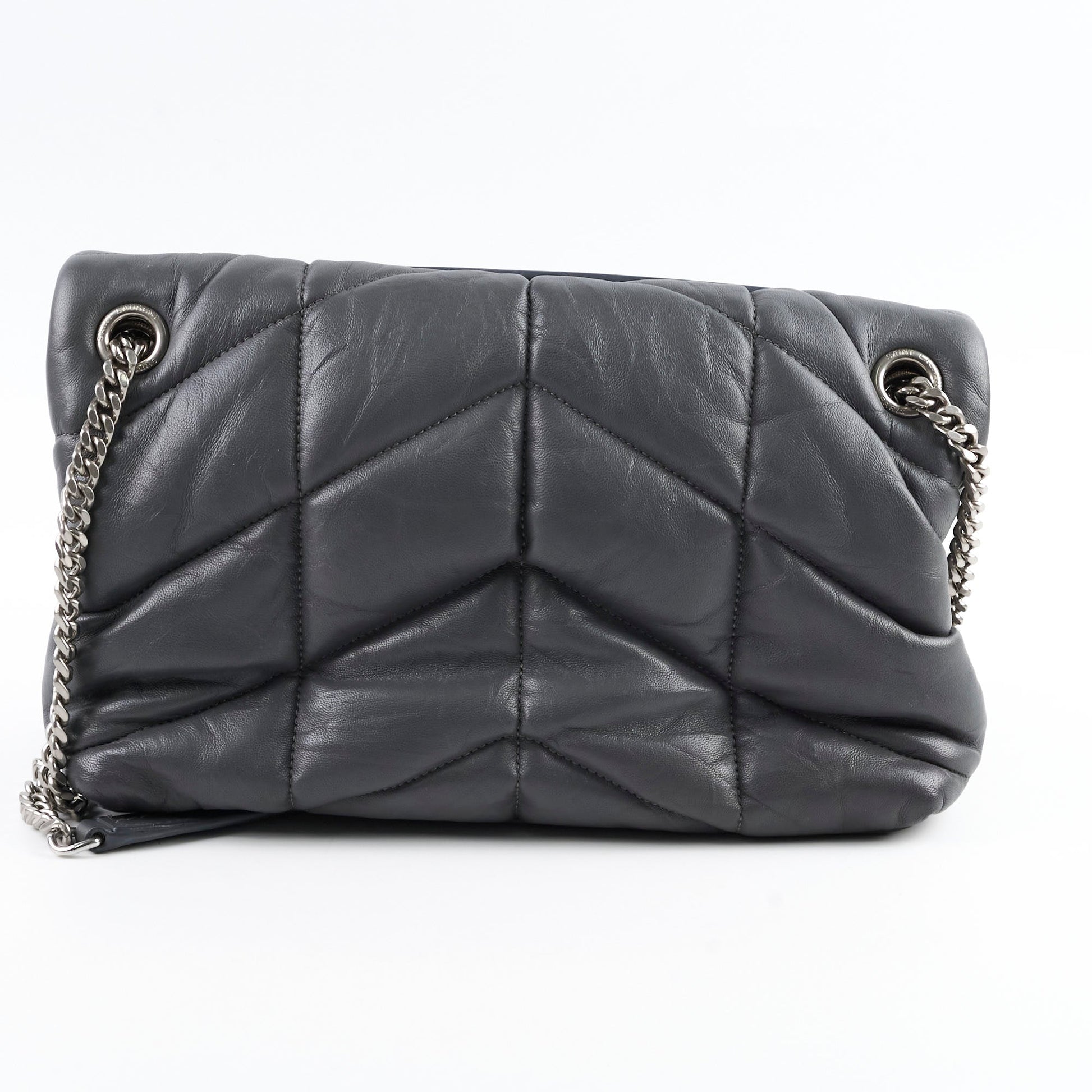 YSL Saint Laurent Puffer Grey Crossbody Bag Gray Small