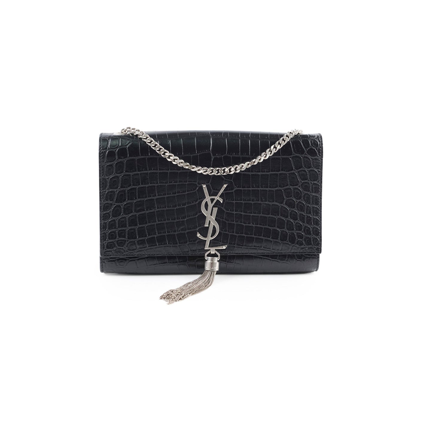 YSL Saint Laurent Kate Tassel Crossbody Bag Black Medium Embossed