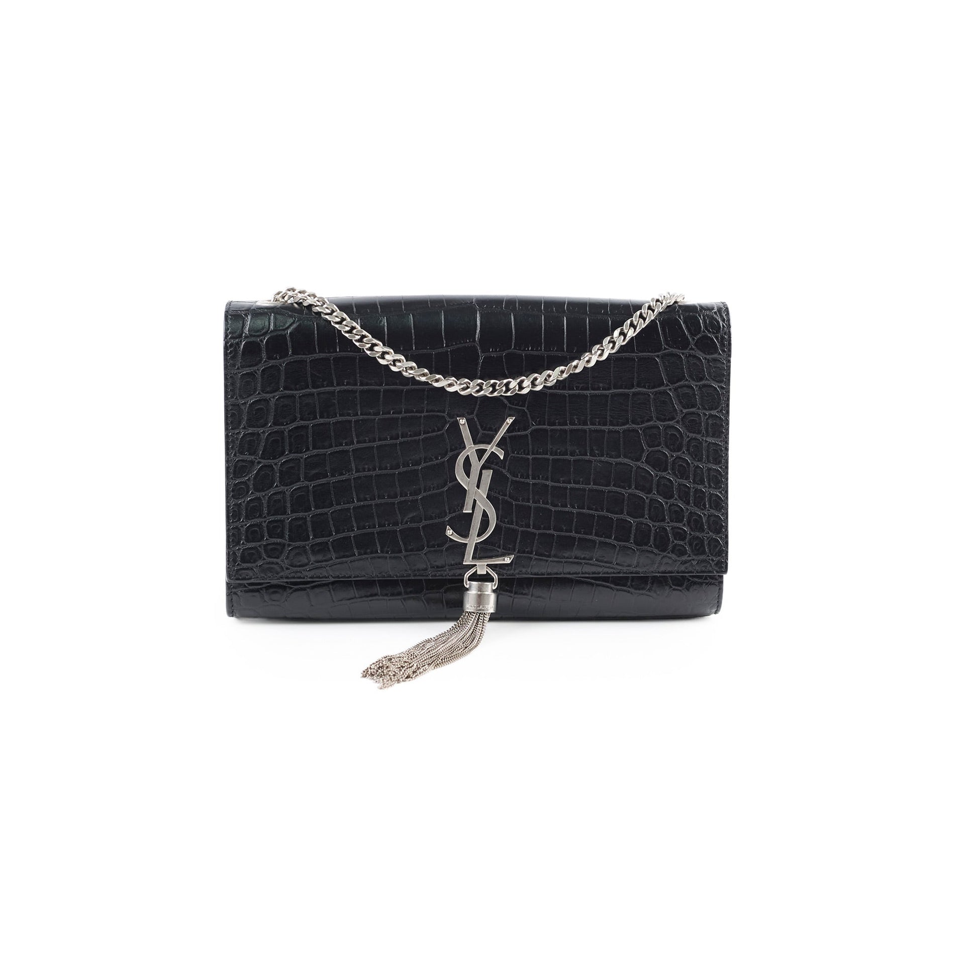 YSL Saint Laurent Kate Tassel Crossbody Bag Black Medium Embossed