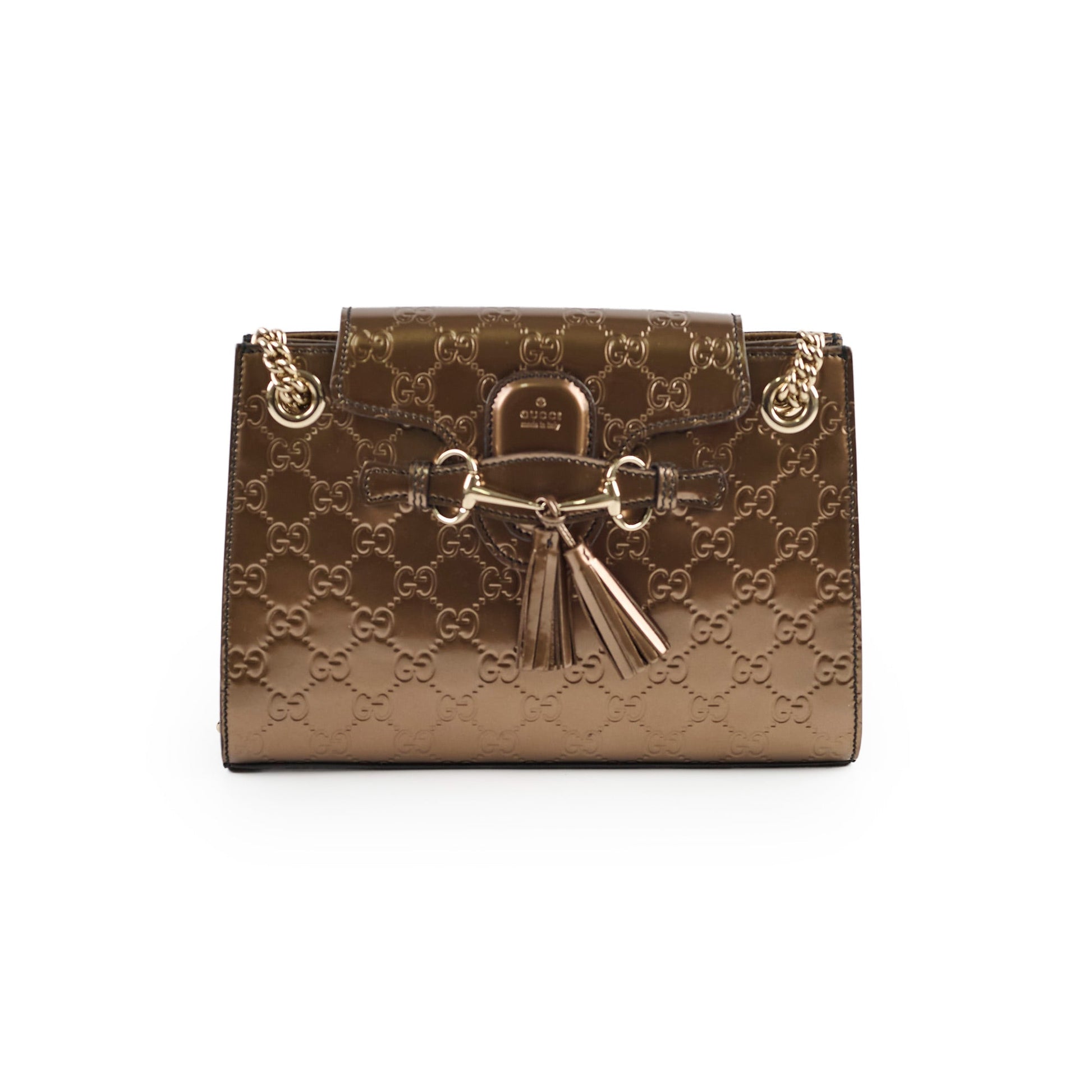 Gucci Patent Shoulder Bag Brown Chain Crossbody Bag