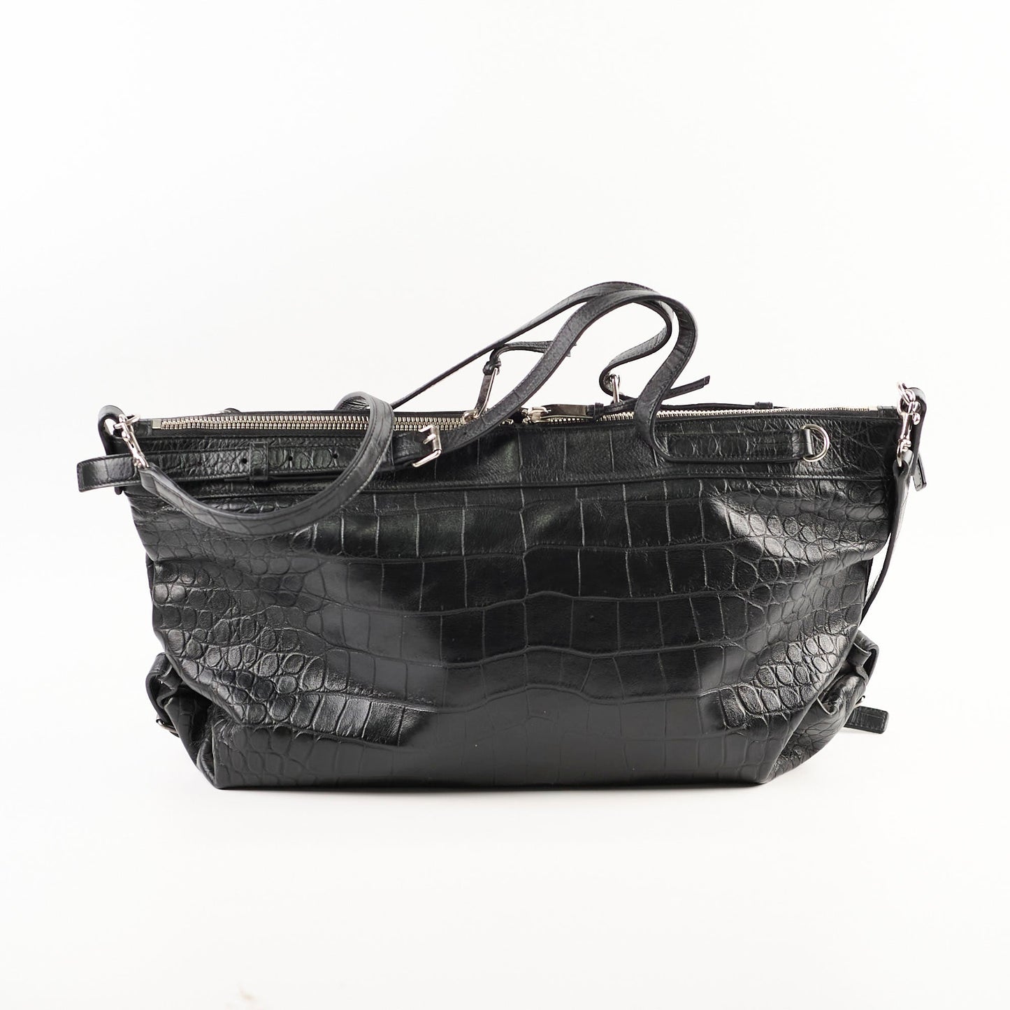 YSL Saint Laurent Croc Tote Black Embossed Crossbody Bag