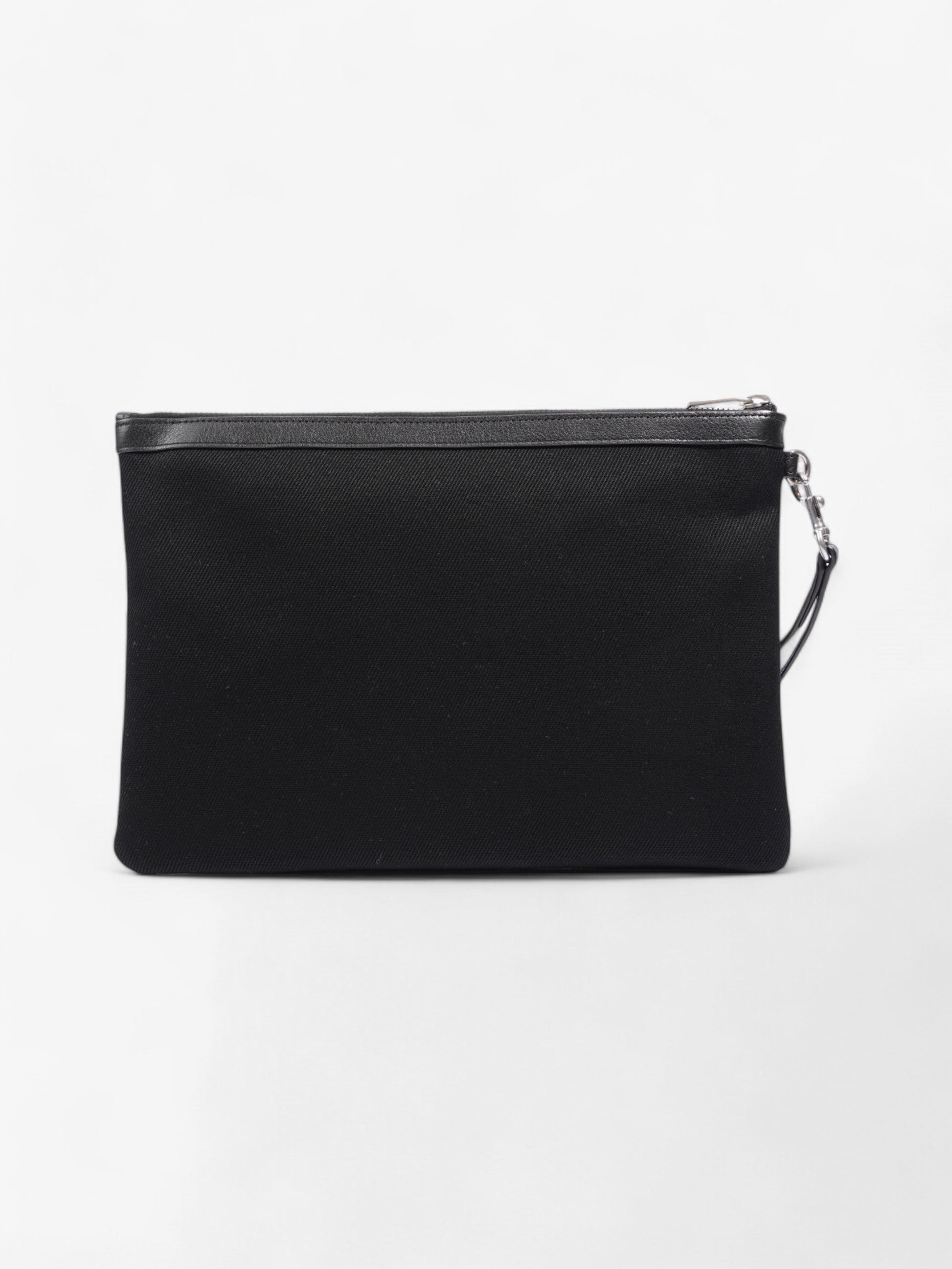YSL Saint Laurent Rive Gauche Wristlet Clutch Bag Canvas Black White