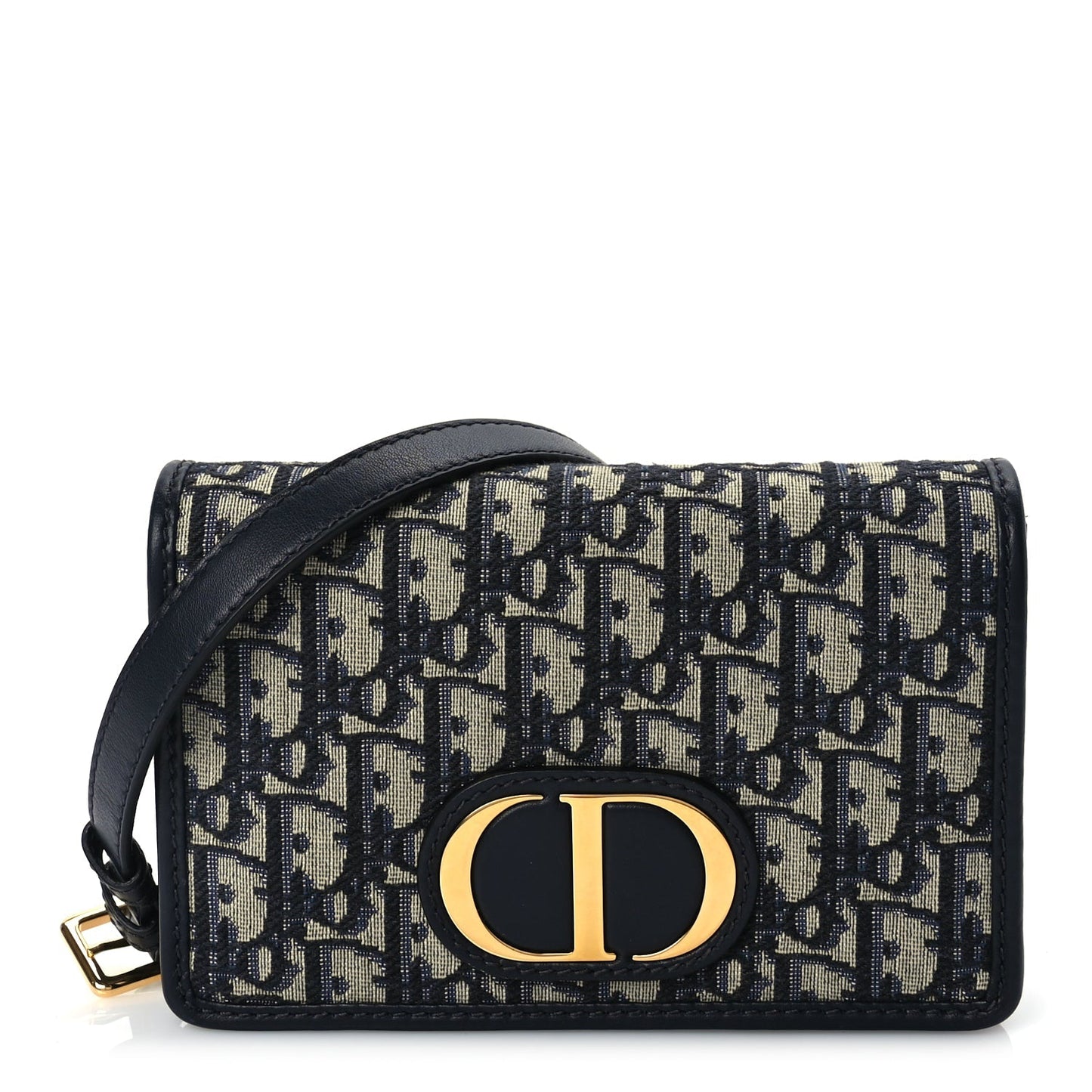 Dior Handbag Christian Oblique 30 Montaigne 2-In-1 Pouch Canvas Blue Chain Belt